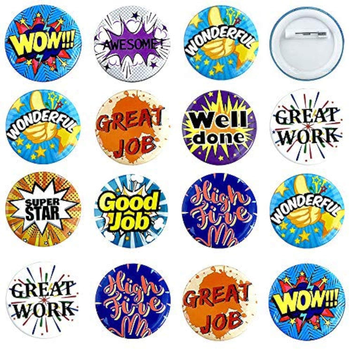 PEMOTYST 9 Style 90 PCS Reward Button Pins Recognition Button Round Pins as Incentive Motivation Awards for Kids or Workers