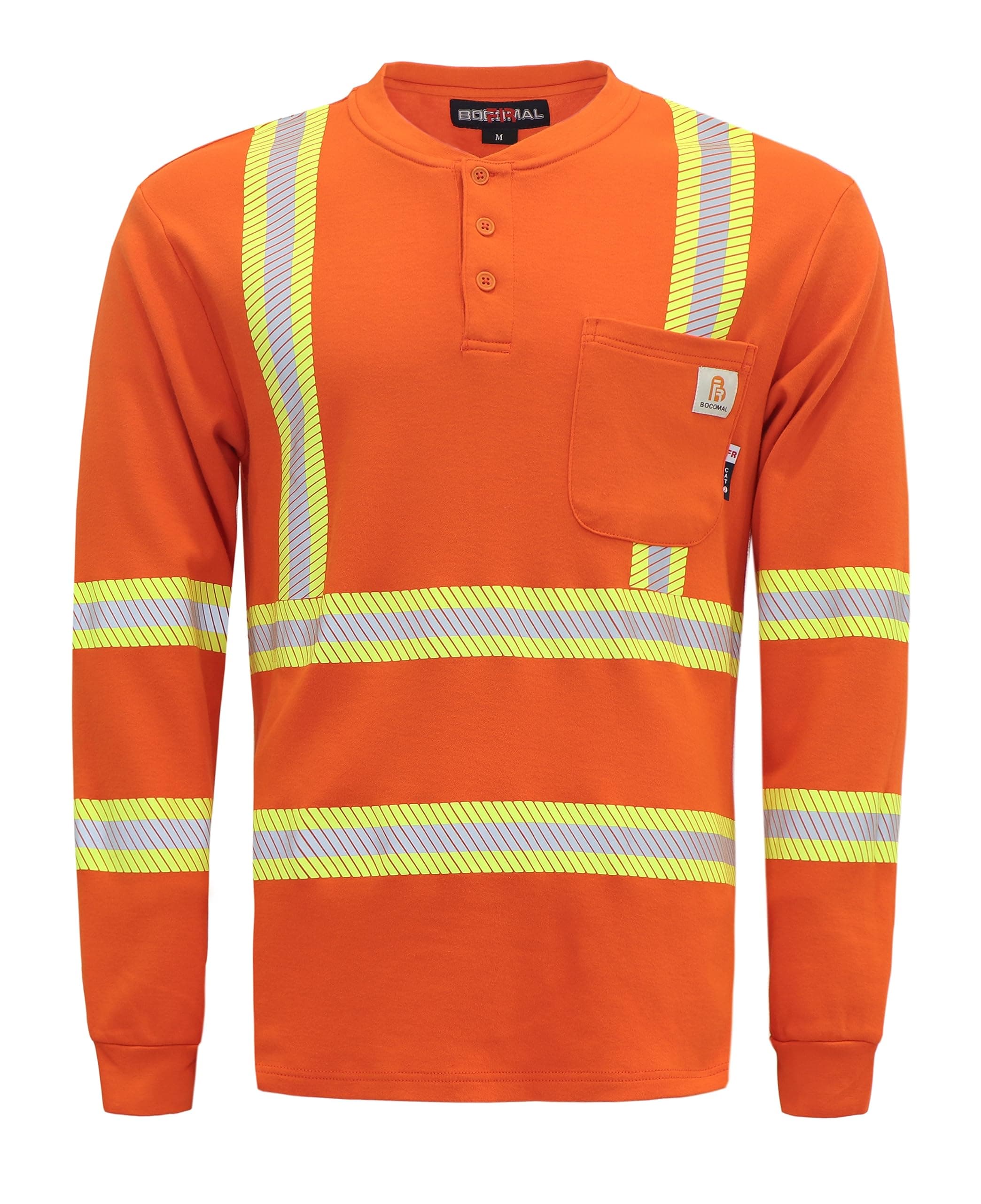 BOCOMAL FR Shirts Hi-Vis High Visibility Reflective Flame Resistant/Fire Retardant Shirt 7oz Men's Safety Shirts