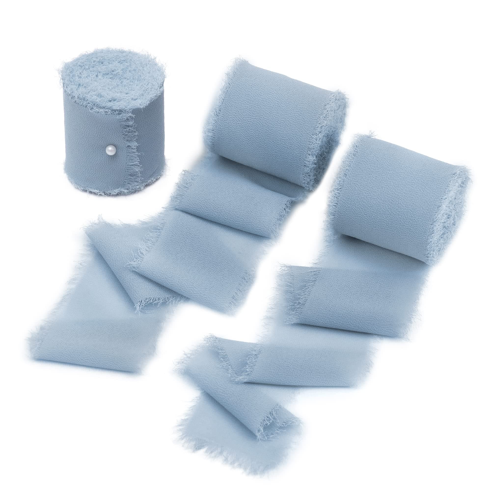 DORIS HOME Dusty Blue Chiffon Ribbon for Flower Bouquet, 2" x21Yd Fabric Ribbon for Gift Wrapping, Handmade Frayed Ribbon for Wedding, Chiffon Silk Ribbon for Christmas Decorations