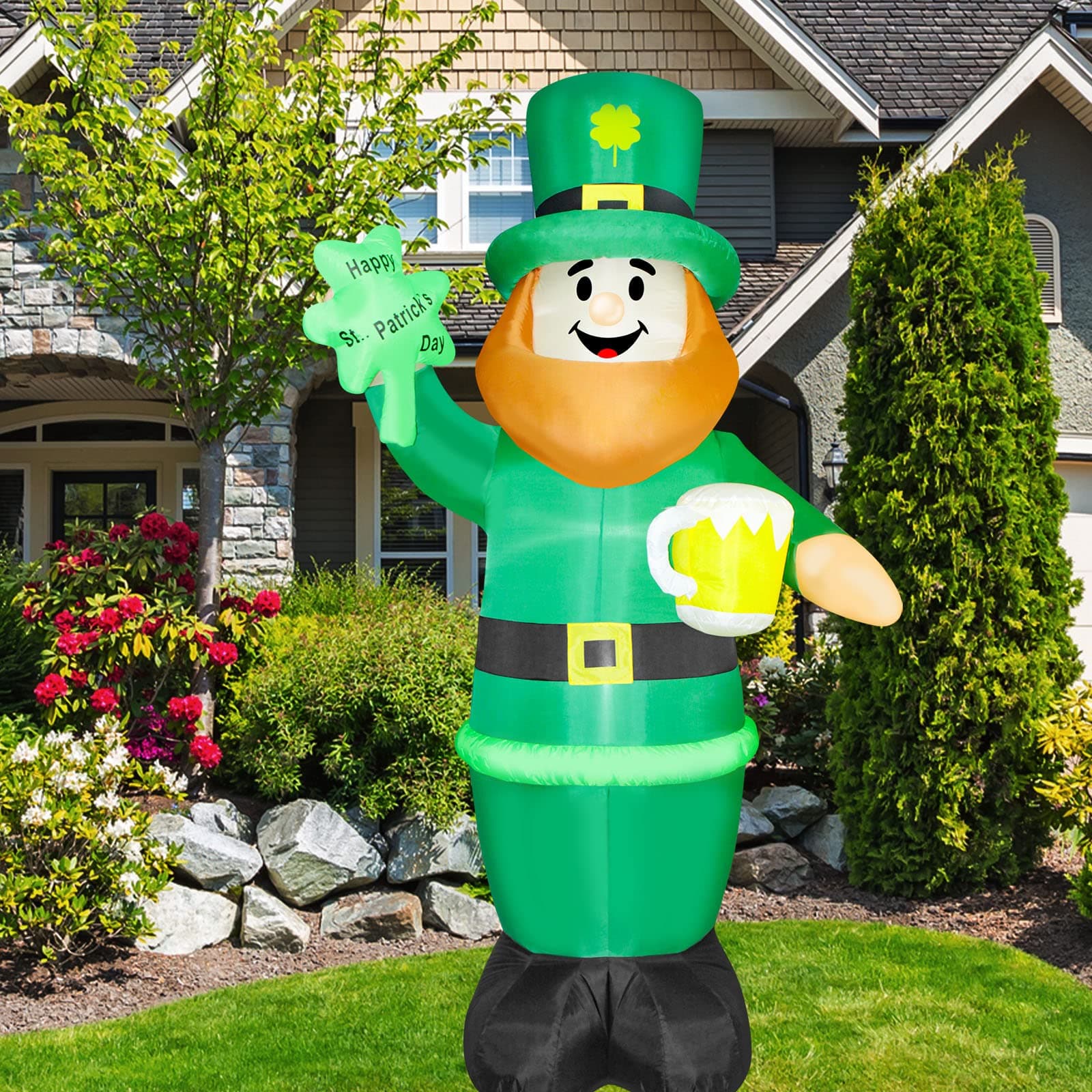 Christmas Inflatable Snowman/Nutcracker/Santa Claus Lighted Blow Up Christmas Yard Decoration with Built in Fan and Anchor Ropes (01-St. Patrick Leprechaun)