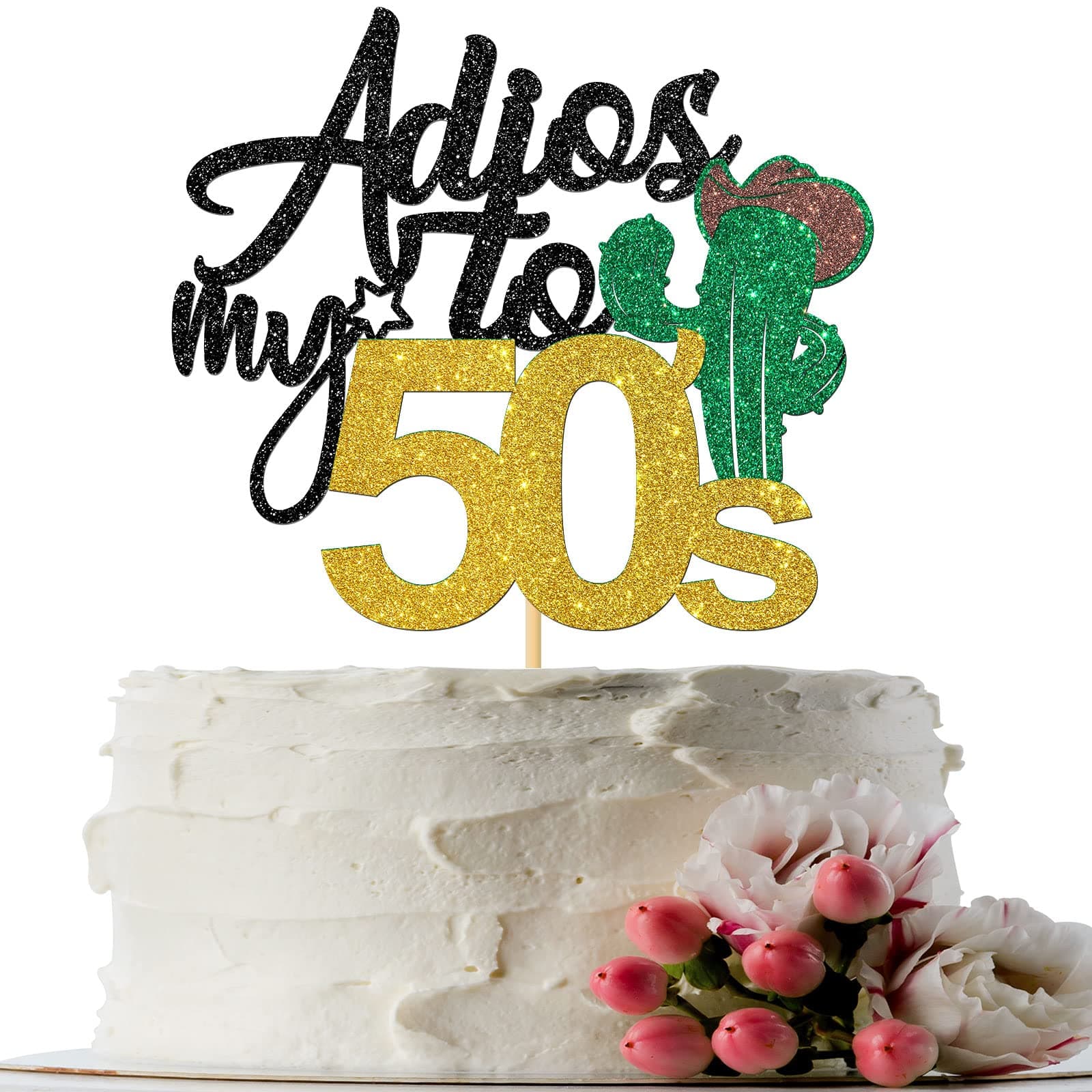 Adios to My 50s Cake Topper, Fiesta Theme 60th Birthday Cake Topper, Goodbye My 50s Cake Decor, Mexican Fiesta 60th Birthday Party Decor Supplies (50)