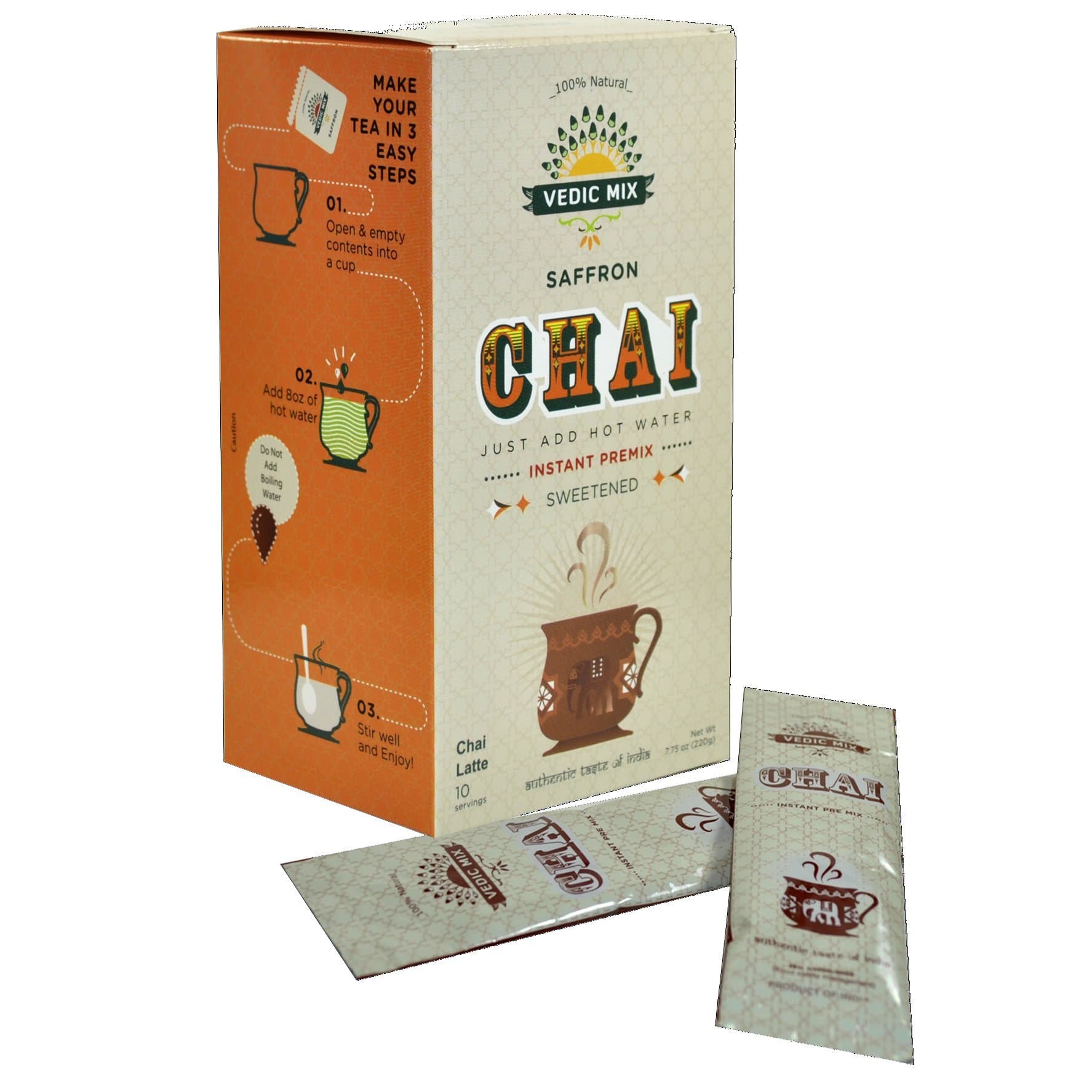 Vedic Mix Sweetened Chai Tea Latte, Saffron (10 Single-serve Packets)