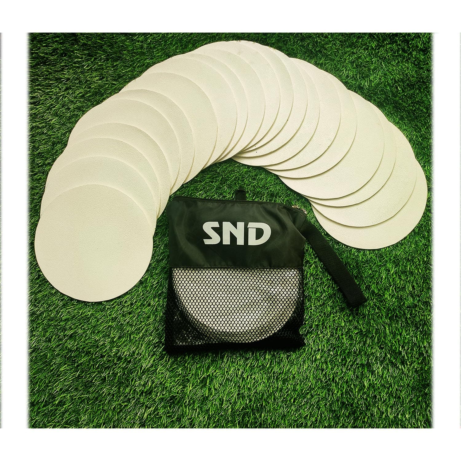 Full-Sized Pro Non Slip Flat Rubber Round Sports Marker Discs - Pack of 10 & 20 Flat Football Discs with Travel Bag - Flat Cones for Football Training