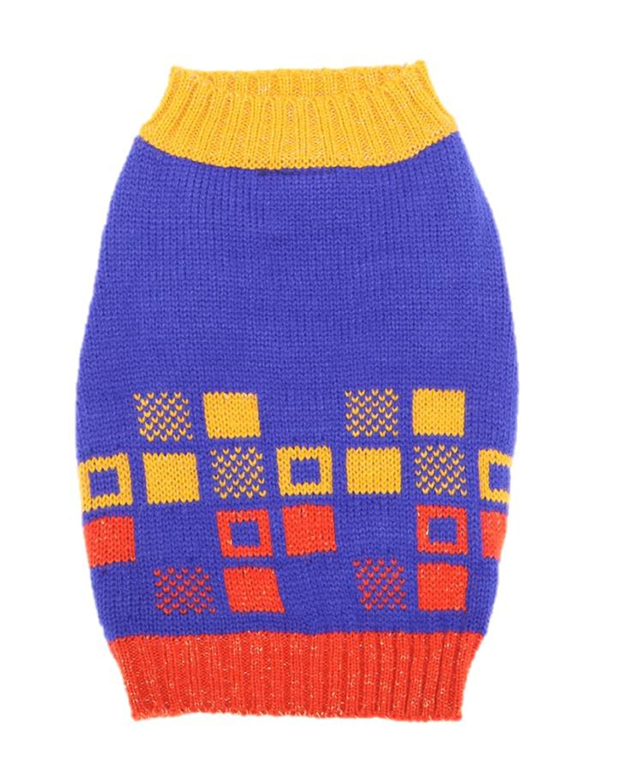 Orange Blinks Wool Knitting Starry Skyline Collection Sweater, XX-Large, Cobalt Blue/Red/Yellow