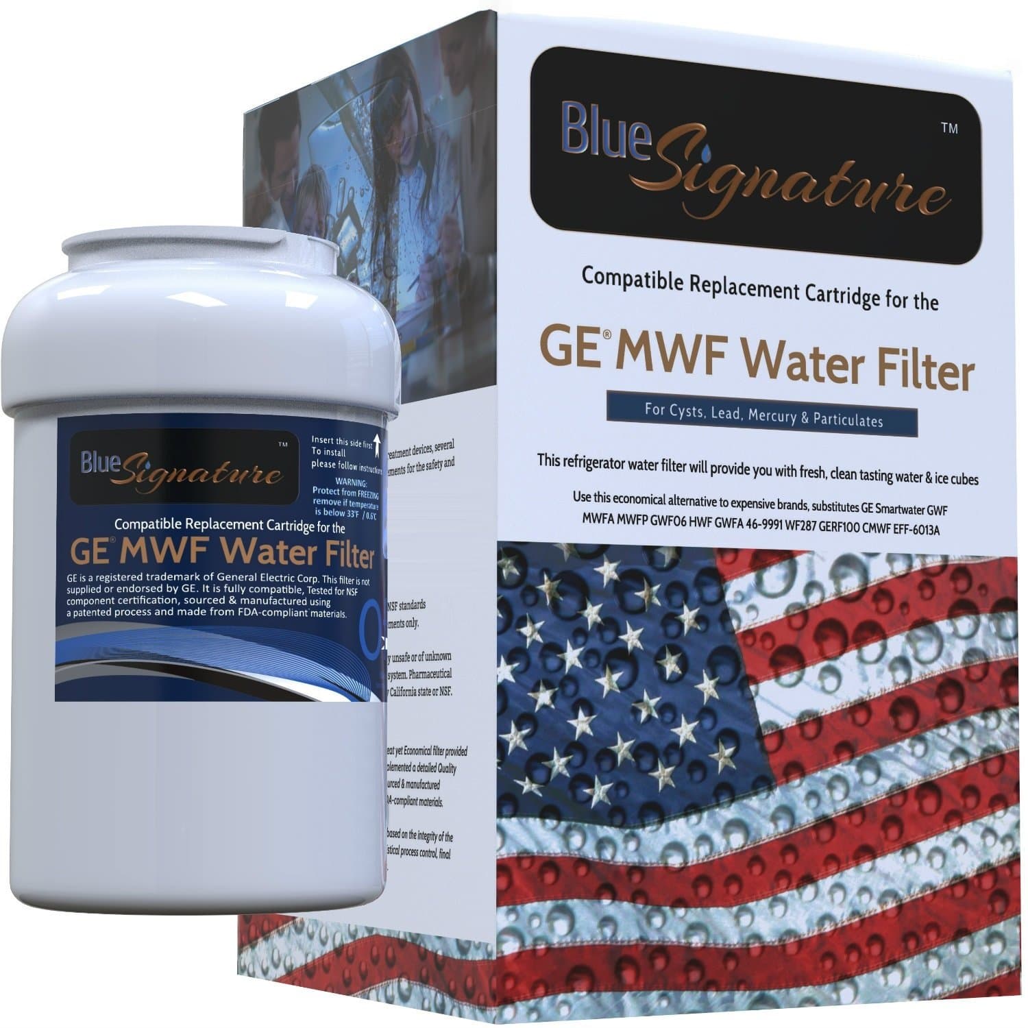 Blue Signature Refrigerator Filter compatible for GE MWF water filter replacement