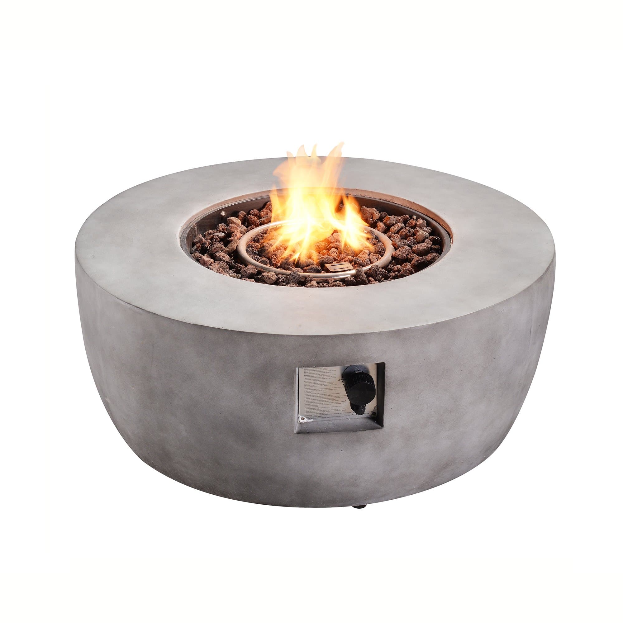 Peaktop Outdoor Round Stone Propane Gas Fire Pit with Cover and Lava Rocks