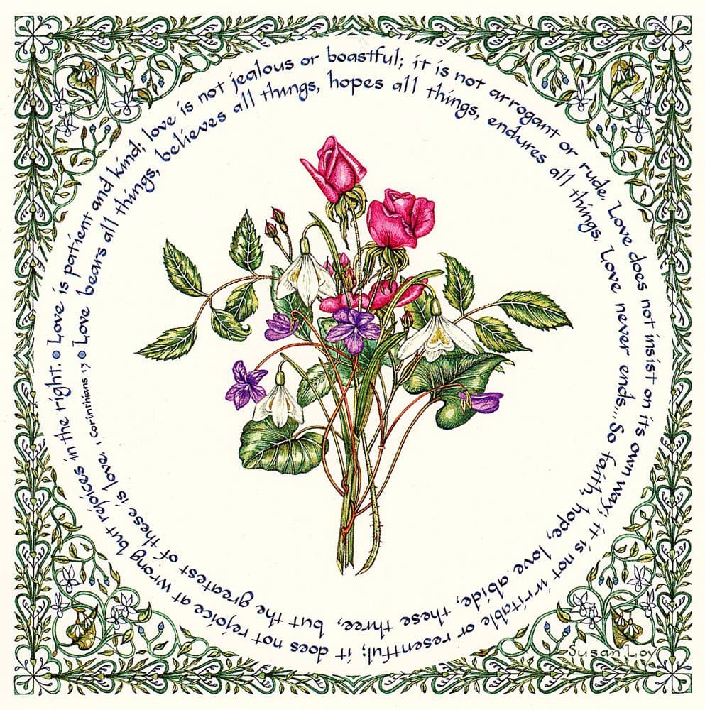 Literary Calligraphy Love is Patient Art Print By Susan Loy