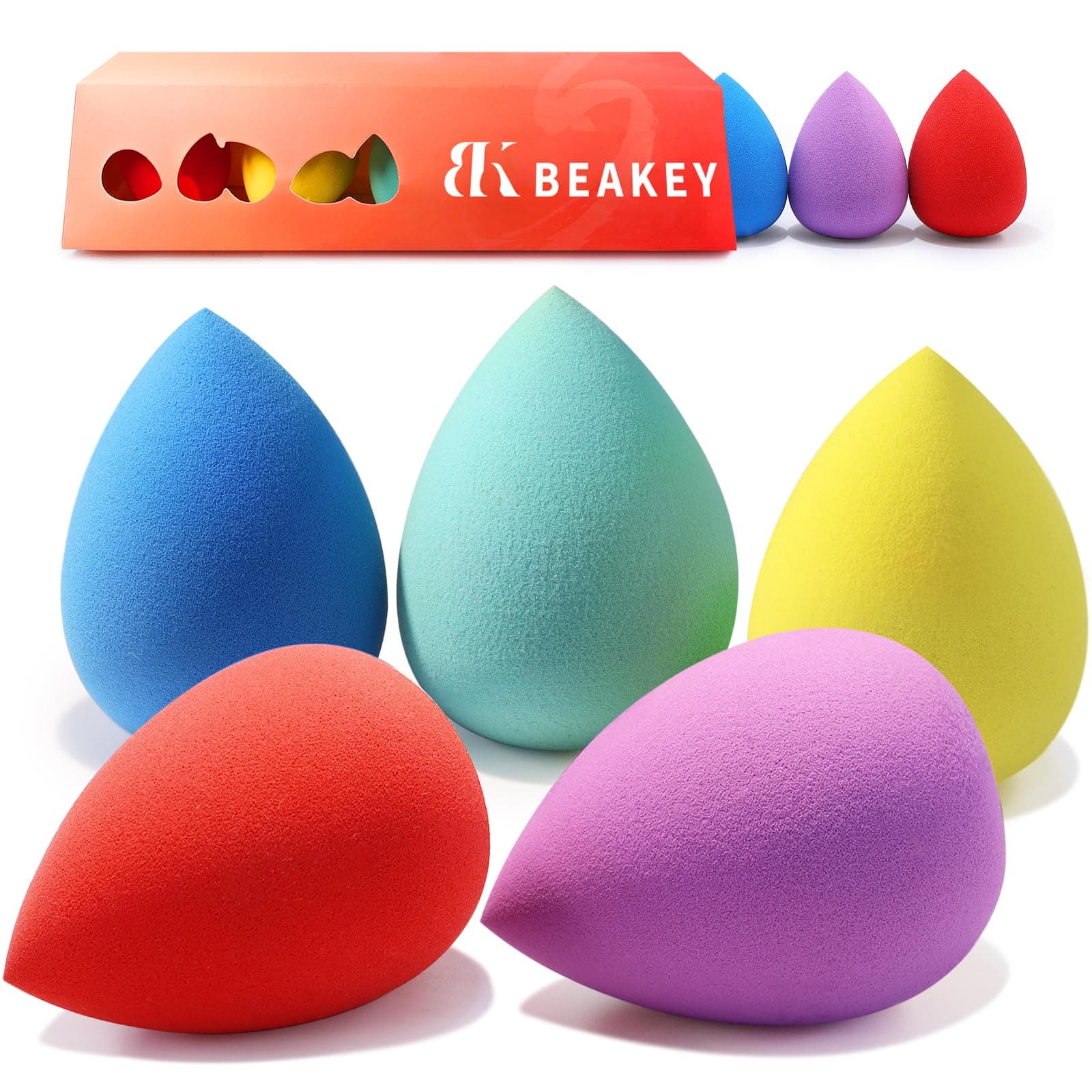 Makeup Sponges 5 Pcs, Non-Latex, Blender Beauty Soft Foundation Sponge, High Density Makeup Sponge for Foundation, Liquid, Creams and Powders (Multi-Color)