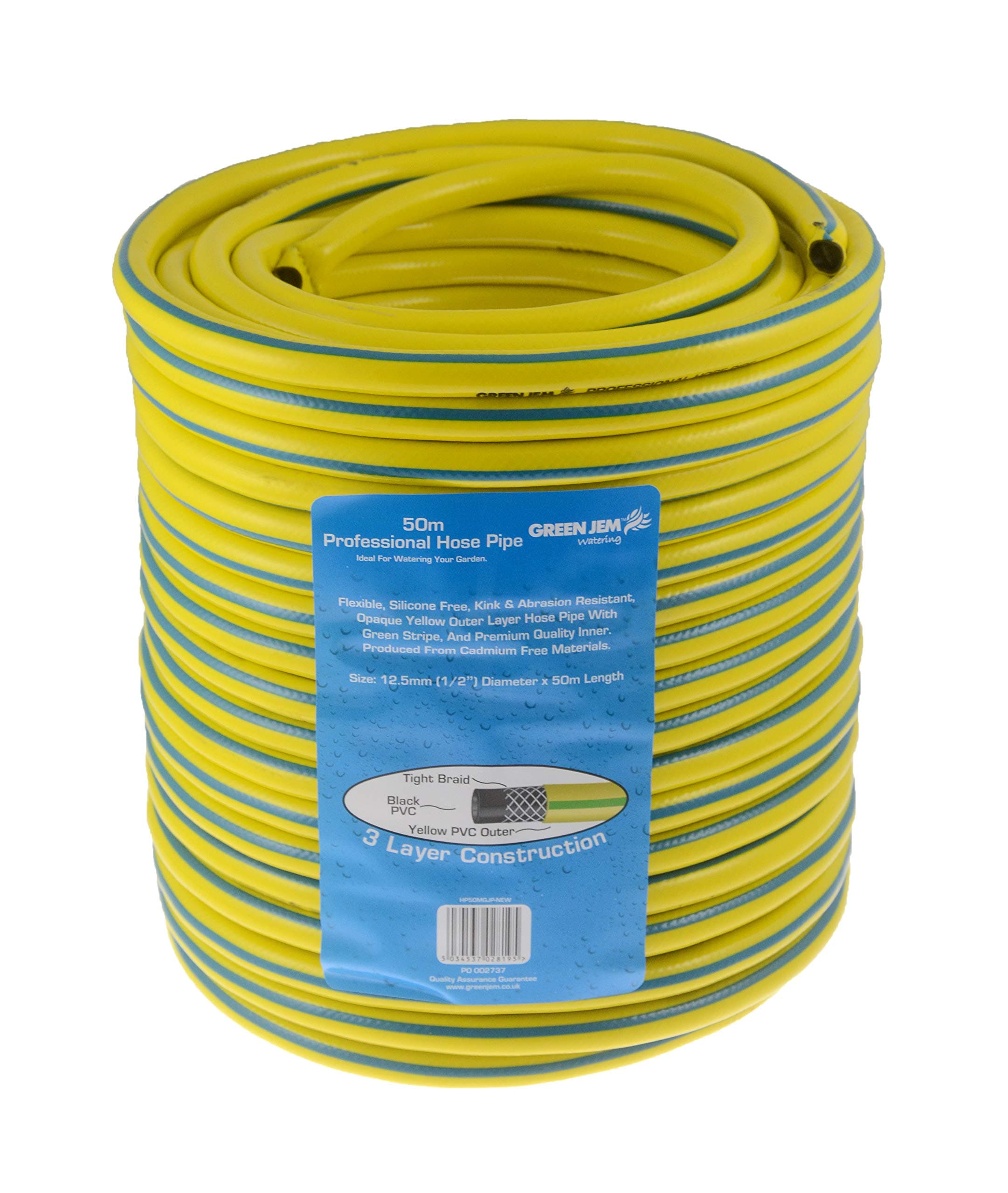 Green Jem HP50MGJP-NEW 50m Professional Hose Pipe, Yellow