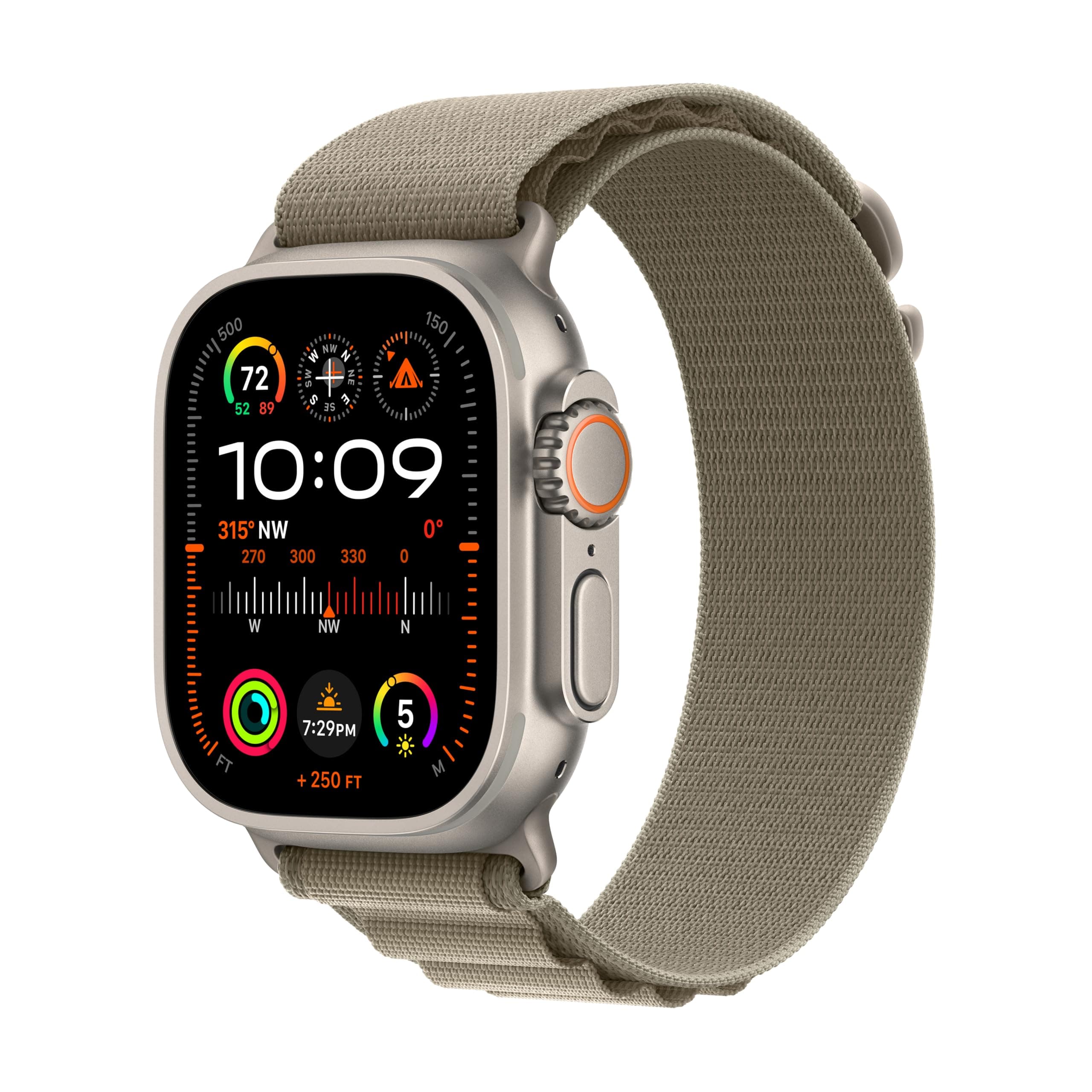 Apple Watch Ultra 2 [GPS + Cellular 49mm] Smartwatch with Rugged Titanium Case & Olive Alpine Loop Small. Fitness Tracker, Precision GPS, Action Button, Extra-Long Battery Life