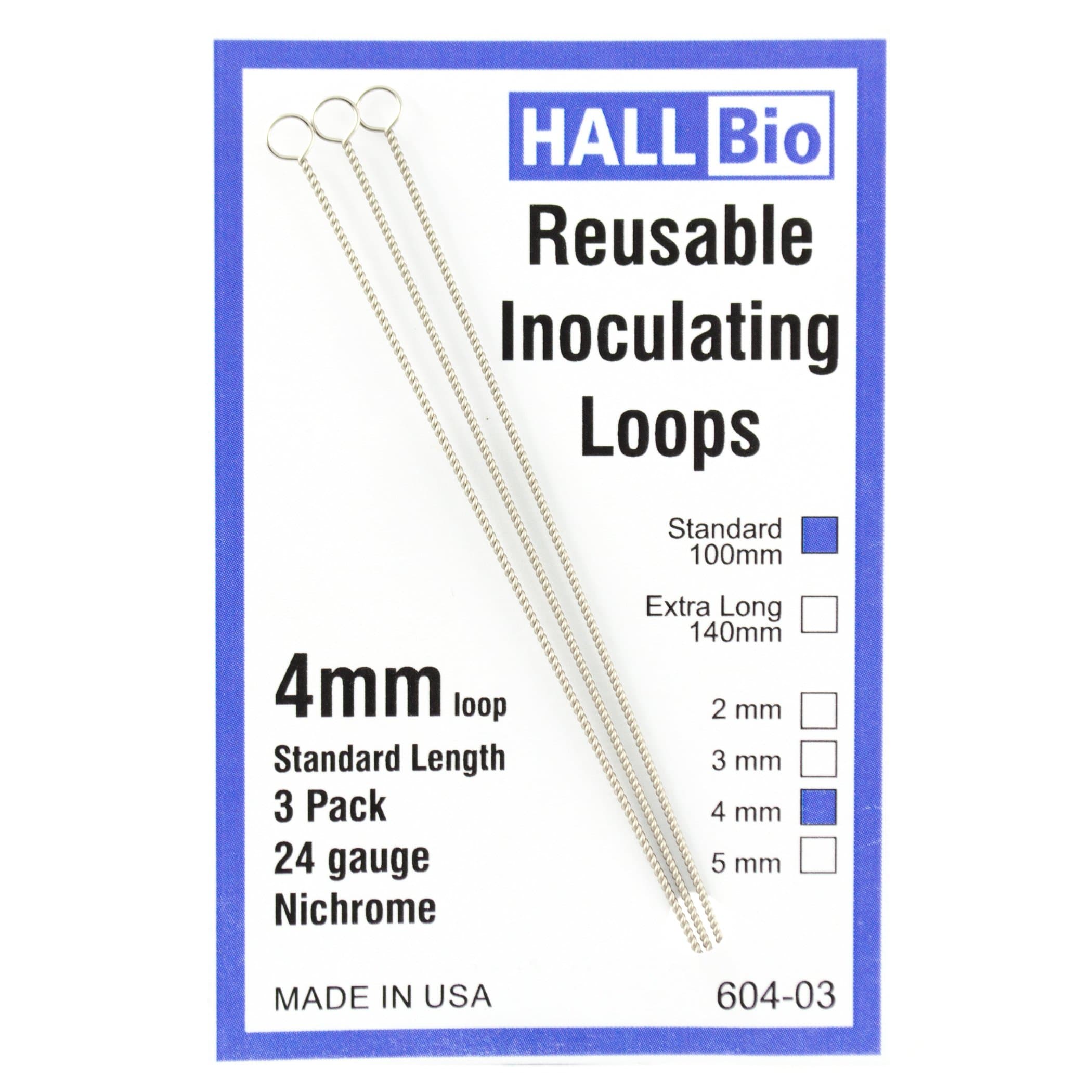604-03 4mm x 100mm Reusable Inoculating Loops, Nichrome A (3 Pack)