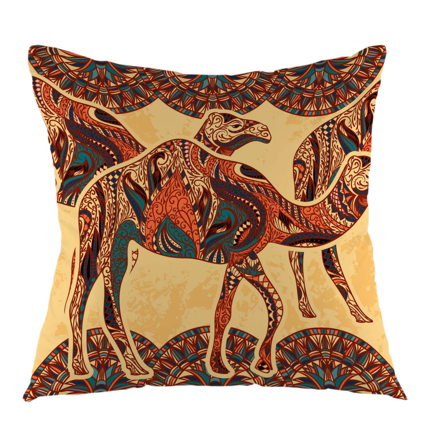oFloral Camel Throw Pillow Cover Oriental and Egypt Colorful Floral Ornament Square Cushion Case Home Decorative for Sofa Couch Car Bedroom Living Room 18" x 18" inch