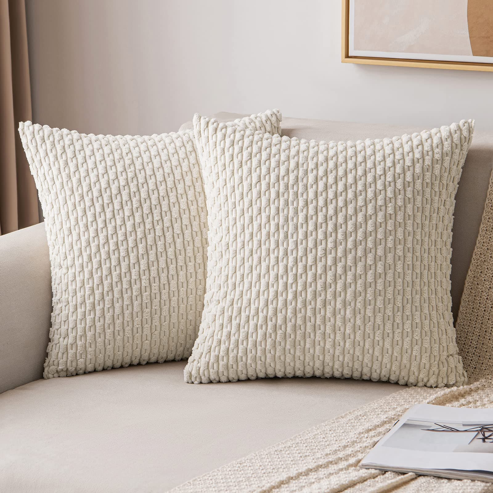 MIULEE Corduroy Cushion Covers Decorative Soft Throw Pillow Cover Square Pillowcase for Sofa Livingroom Chair Bedroom with Invisible Zipper 18x18 Inch 45x45 cm Pack of 2 Beige