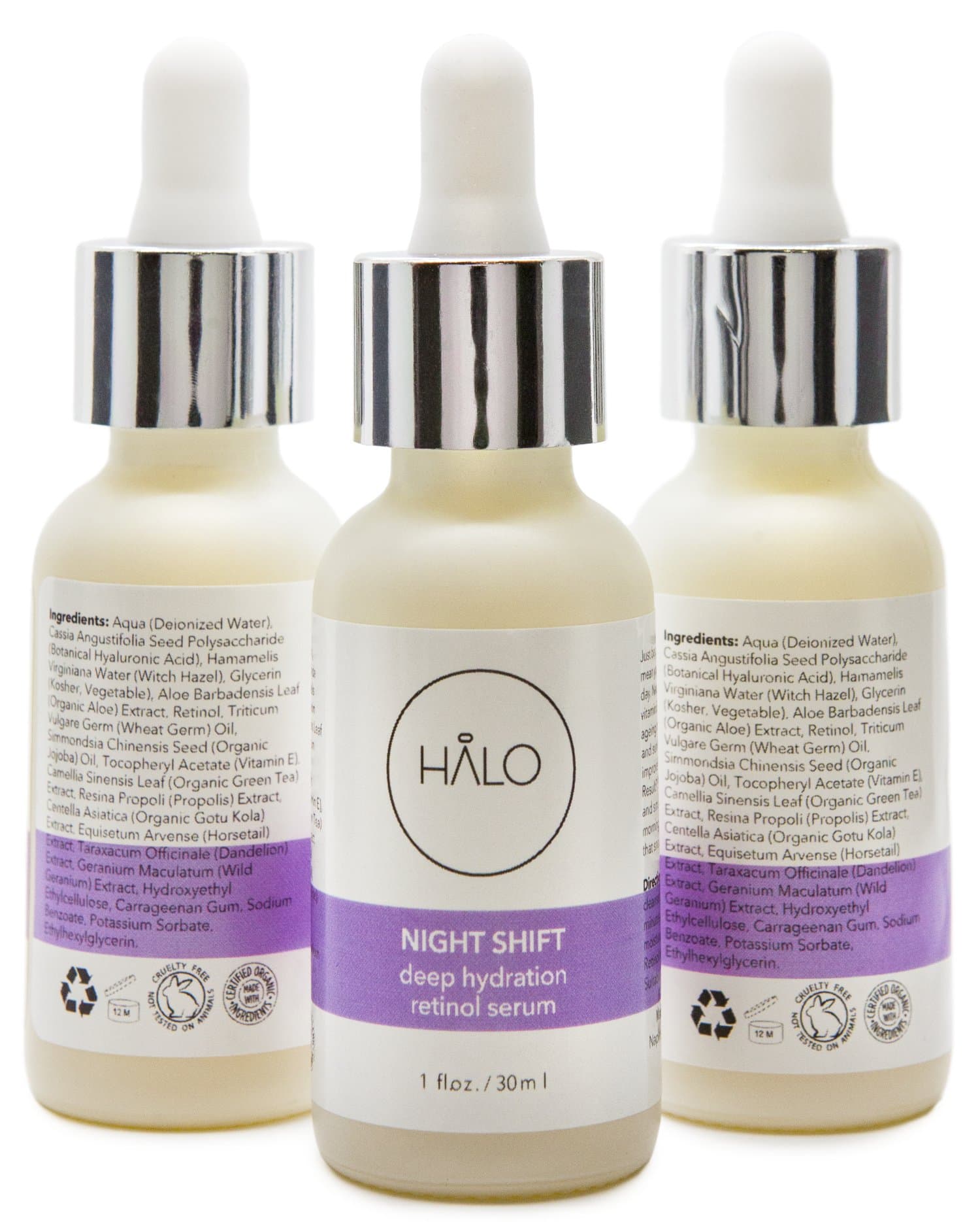 Clinical-Strength Retinol Serum. NIGHT SHIFT by HALO BEAUTY. With Organic Vitamin E, Bee Propolis & Green Tea to Fight Wrinkles, Crows Feet, Fine Lines, Sunspots & Acne. All Natural. 1 OZ