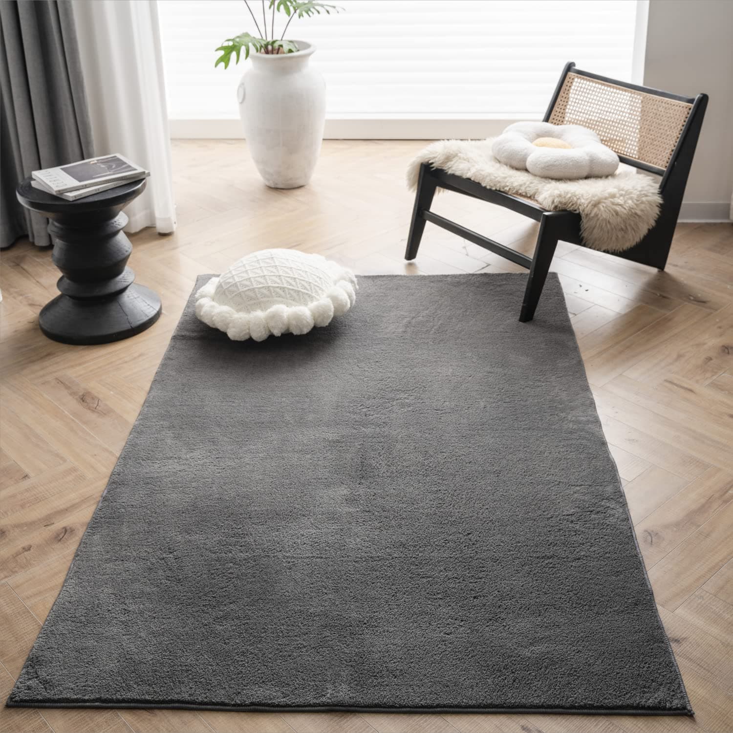 LIVEBOX Fluffy Shaggy Washable Rug 3x5 Feet, Grey Fuzzy Area Rug for Bedroom,Soft Nursery Rug for Boys and Girls,Non Slip Living Room Rug Shag Carpet for Teen Room Playroom Dorm Decor