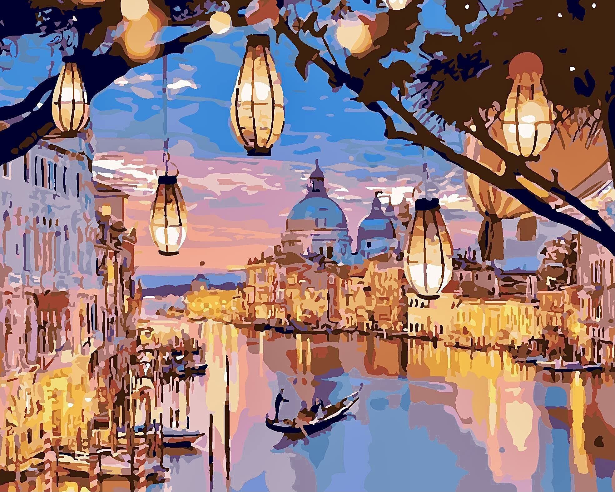 COLORMAIZE DIY Paint by Numbers Kit for Kids & Adults, Rolled Creases-Free Canvas Oil Painting, Paint by Numbers for Adults with Paint Brushes, Acrylic Paints 16" W x 20" L - Night Venice