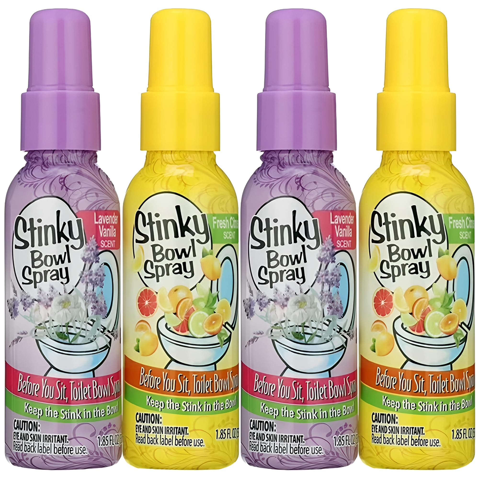 Set of 4 Stinky Bowl Spray 1.85oz - Before You Go Toilet Bathroom Deodorizer - Features Fresh Citrus Scent and Lavender Scent!