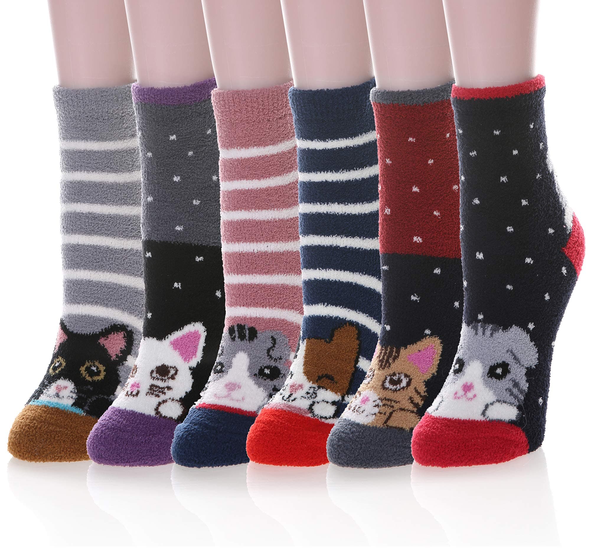 6 Pairs Women Super Soft Fuzzy Microfiber Winter Slipper Home Warm Socks
