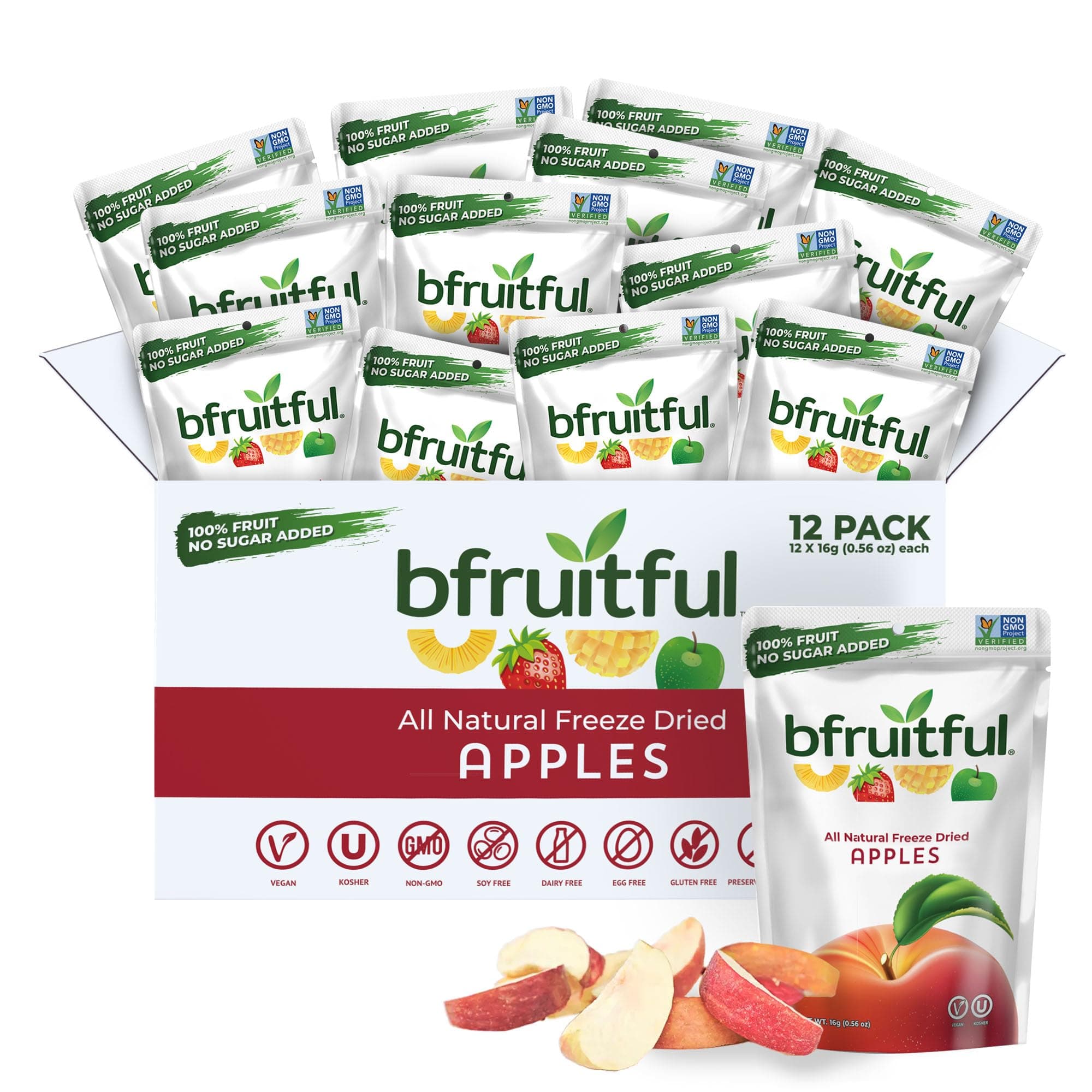 bfruitful Freeze-Dried Apples, Freeze-Dried Fresh Fruit Bites, Gluten Free, Vegan, Dairy Free, Kosher, No Added Sugar, Non-GMO, Healthy Snacks For Kids Or Adults, Packages