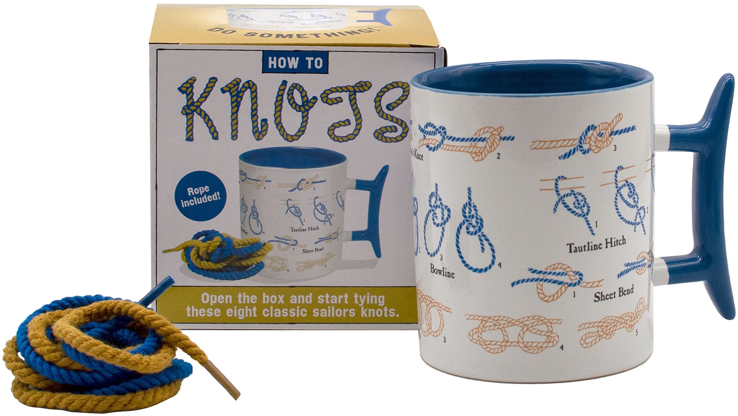 How To: Knots Coffee Mug - Learn How to Tie Eight Different Knots - Comes in a Fun Gift Box, Rope Included
