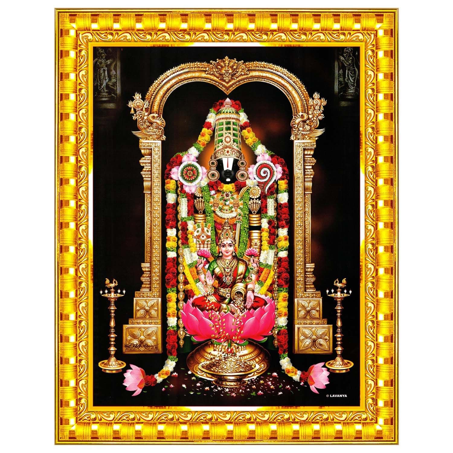 Tirupati Balaji Lakshmi Venkateshwara Swamy Wall Painting Framed Home Decor (Wood,Matte,Gold,Small Size,6 x 8 Inch) R461S