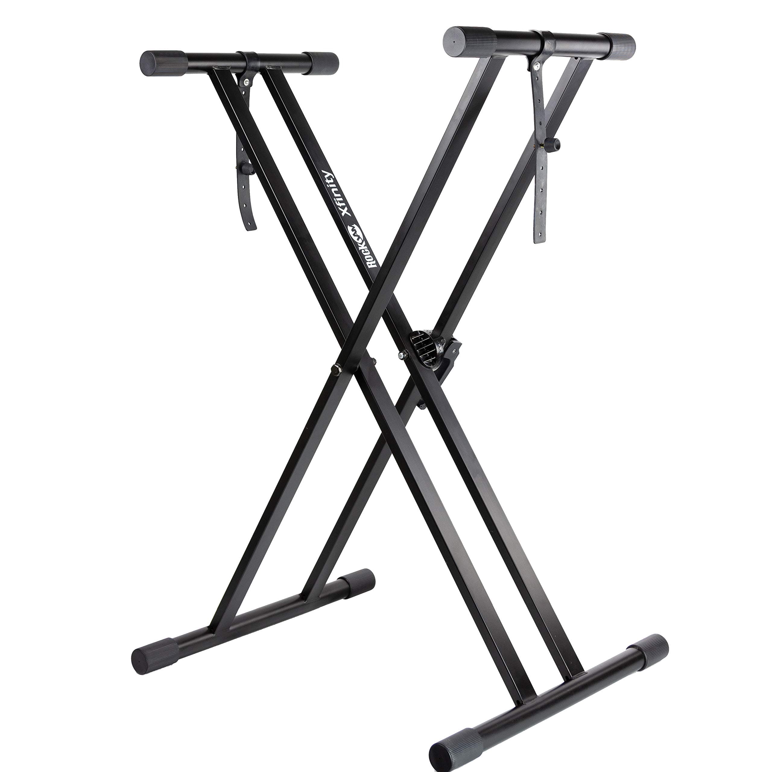 RockJam XX-363 Xfinity Doublebraced Pre Assembled Keyboard Stand with Locking Straps & Lessons.,Black