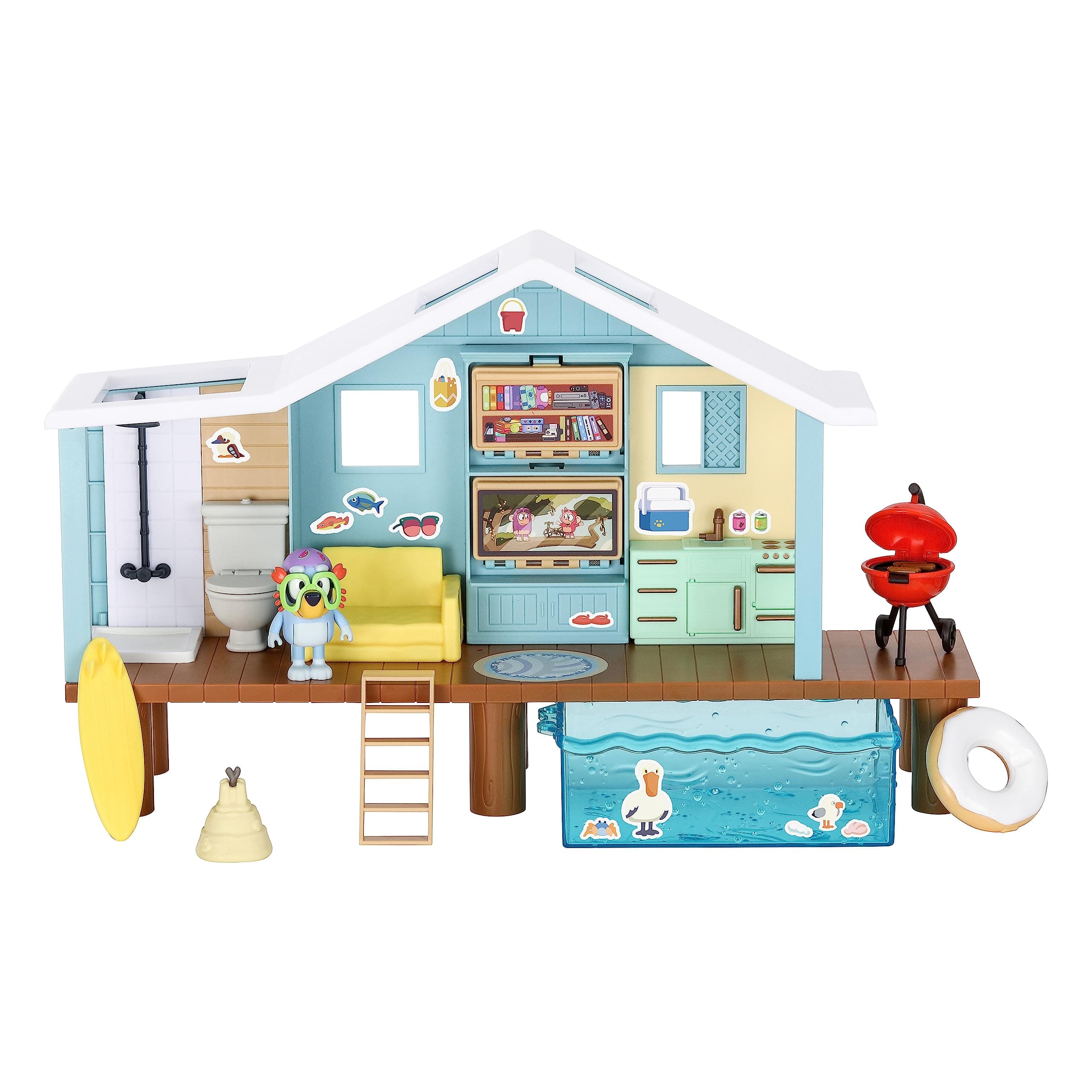 Beach Cabin Playset, 10”, Customizable Toddler House Playset with 10 Play Pieces and 2.5” Goggles Figure, Toy Houses for Kids Ages 3+