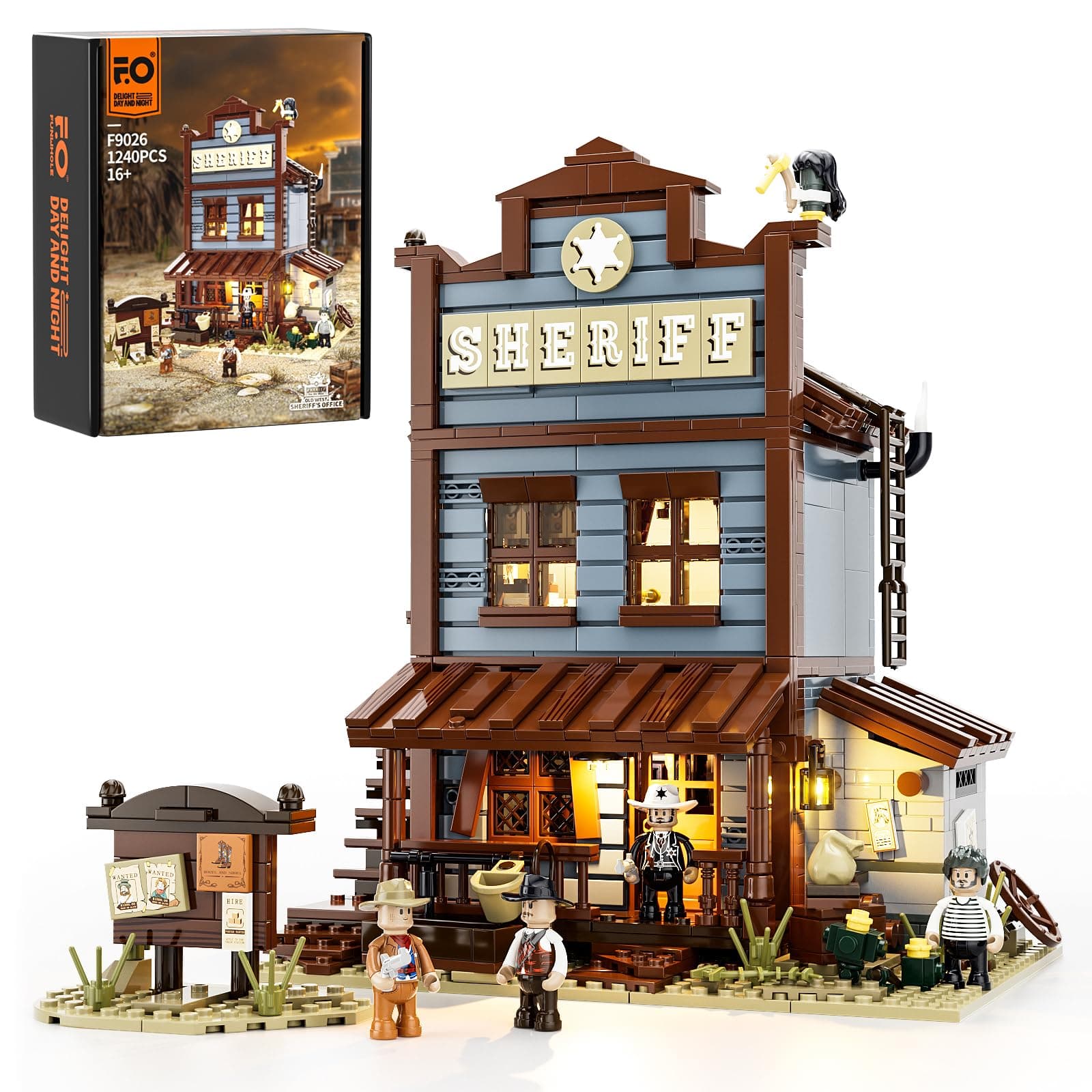 Old West Sheriff’s Office Lighting Building Bricks Set - Western Construction Modular Building Blocks Cowboy Wild West Collectible Toy Building Sets 1240 Pcs for Adults and Teen
