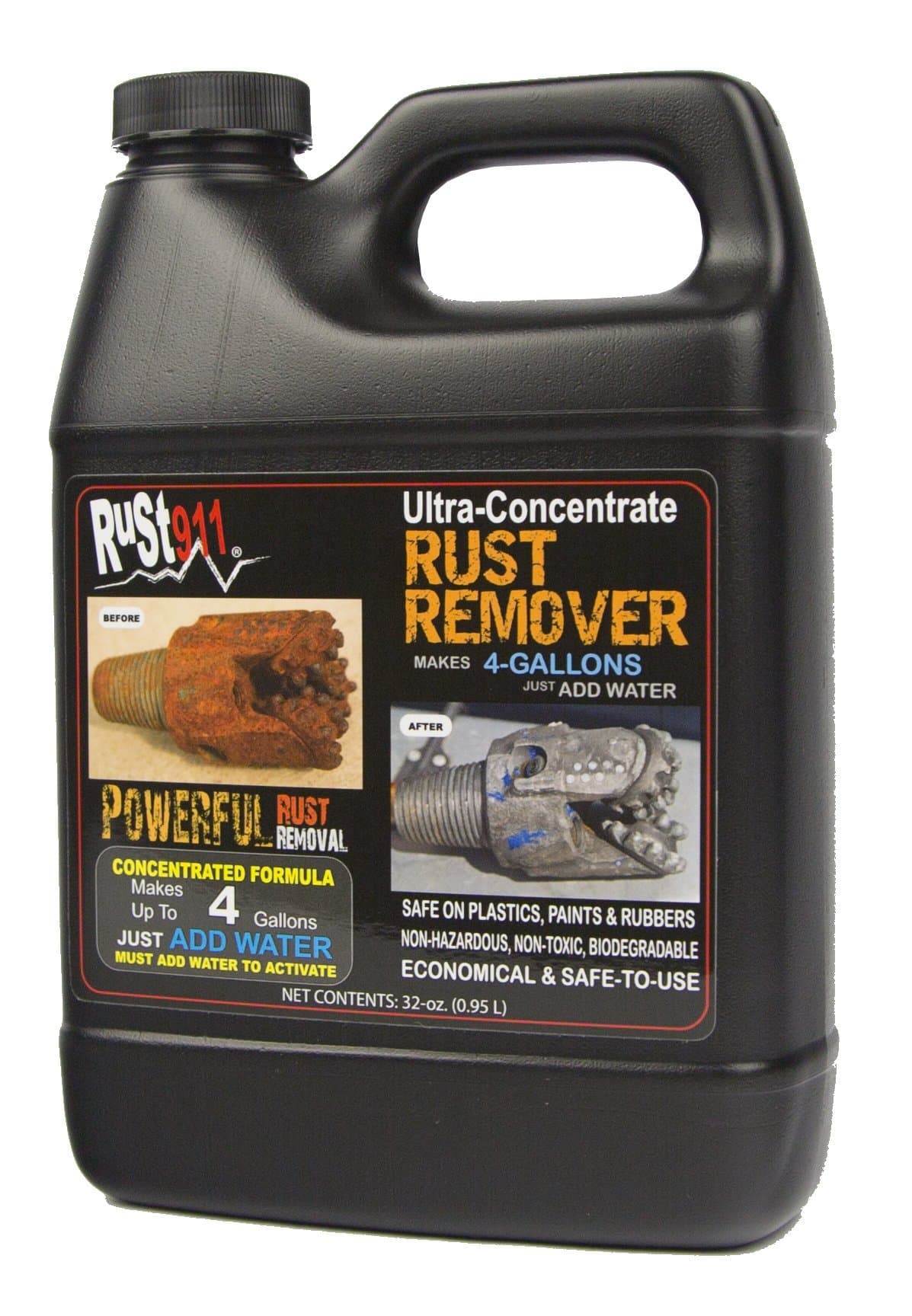 Makes 4-gallons of Rust Remover Dissolver - Economical, Safe-to-Use, No Acids - Fast Rust Removal Without Sanding or Harsh Chemicals - Ultra-Concentrated 32-Ounce Bottle