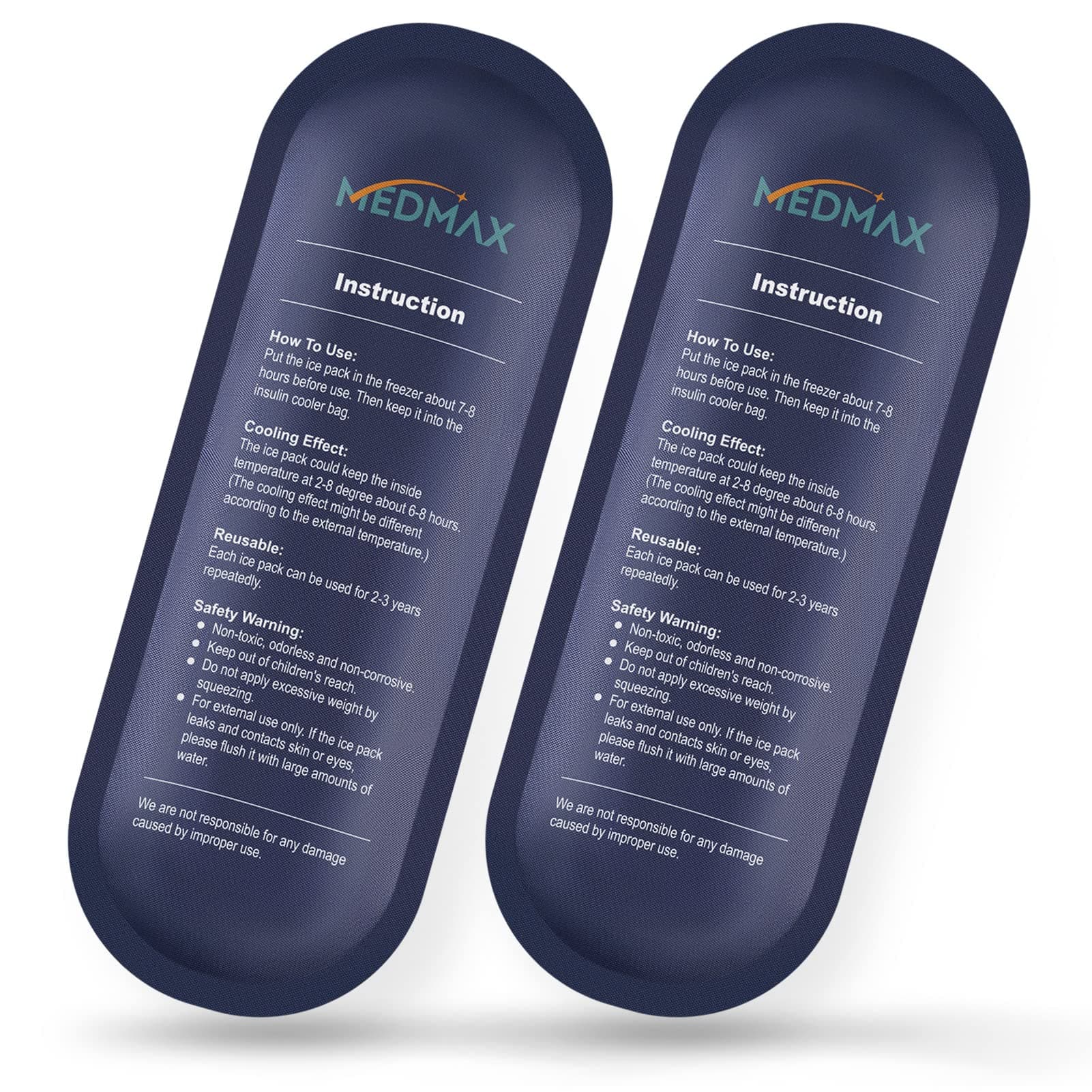 Ice Packs for Insulin Travel Case, Reusable Insulin Cooler Ice Packs for Insulated Travel Medical Diabetic Supplies Storage Organizer Bag (2 Packs)