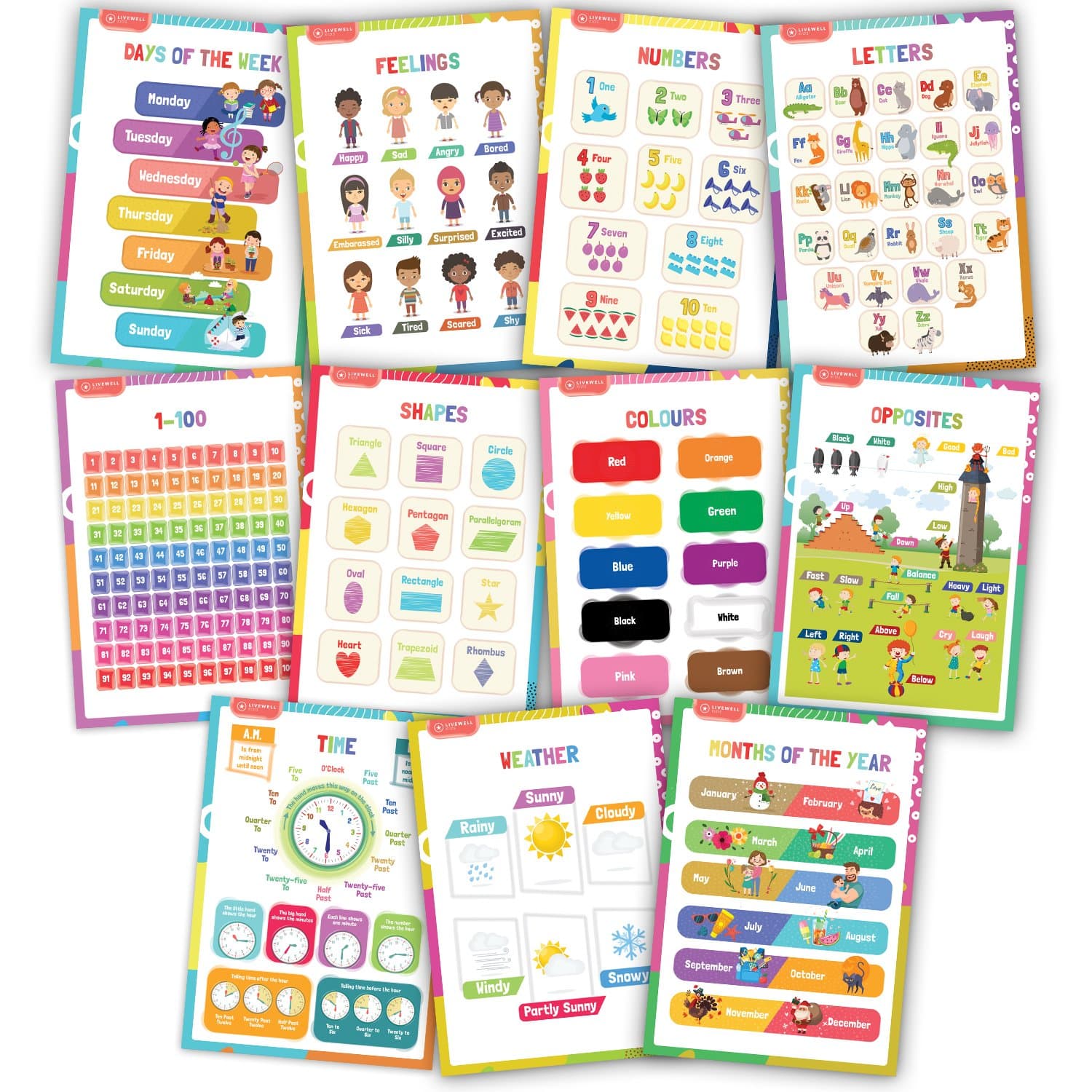 11 Educational Posters For Toddler Learning - Perfect For Classroom, Nursery and Homeschool - Decorations and Poster Supplies For Teachers - Colours, Numbers, Alphabet, Days, Months and More - A3 Size
