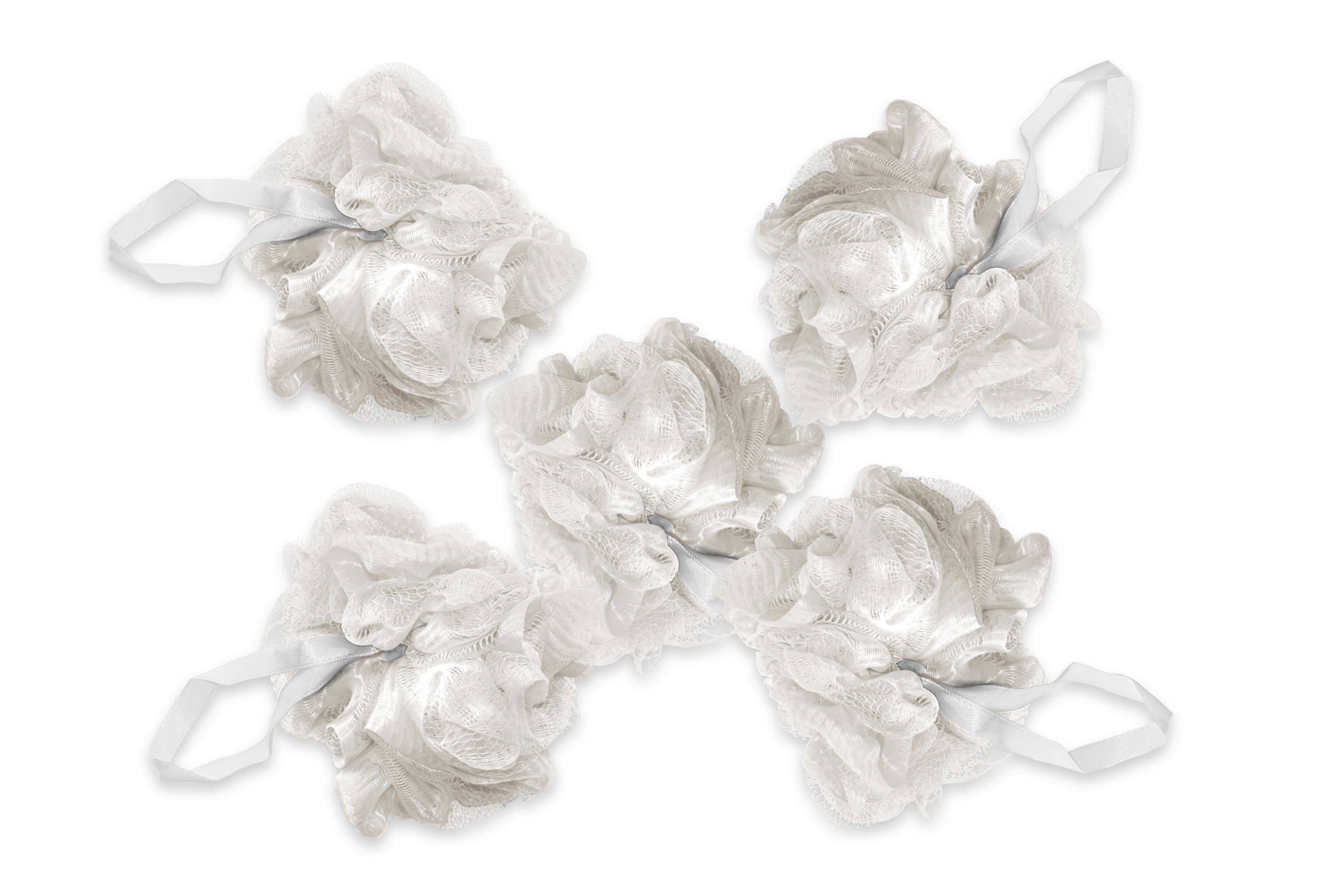 Mesh Pouf Bath Sponge Quality Soft (5 Pack) - White (White)