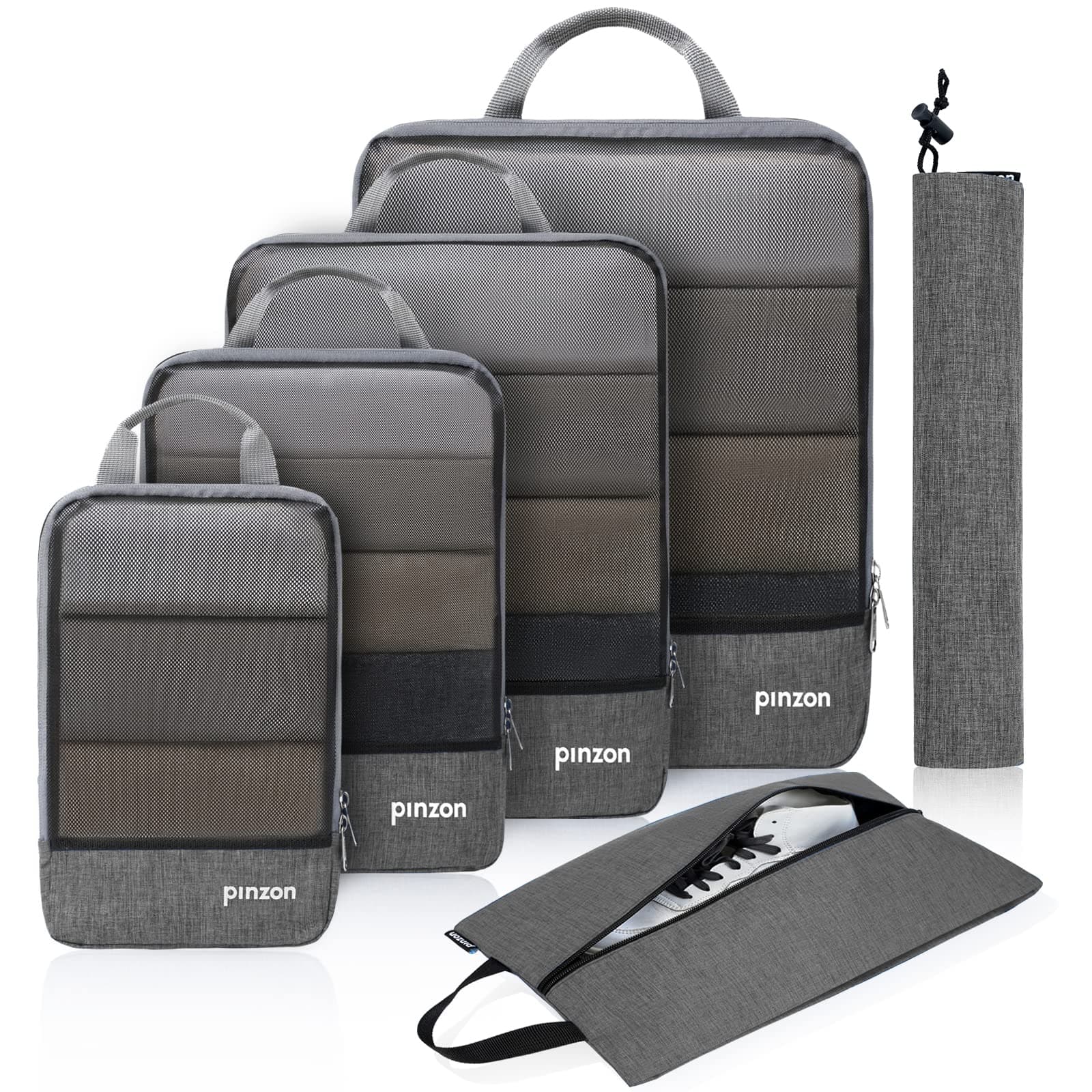 PinzonAmazon Brand - Pinzon Premium Packing Cubes, 6 Set Compression Packing Cubes with Laundry Bag & Shoe Bag Travel Expandable Packing Luggage Organizers