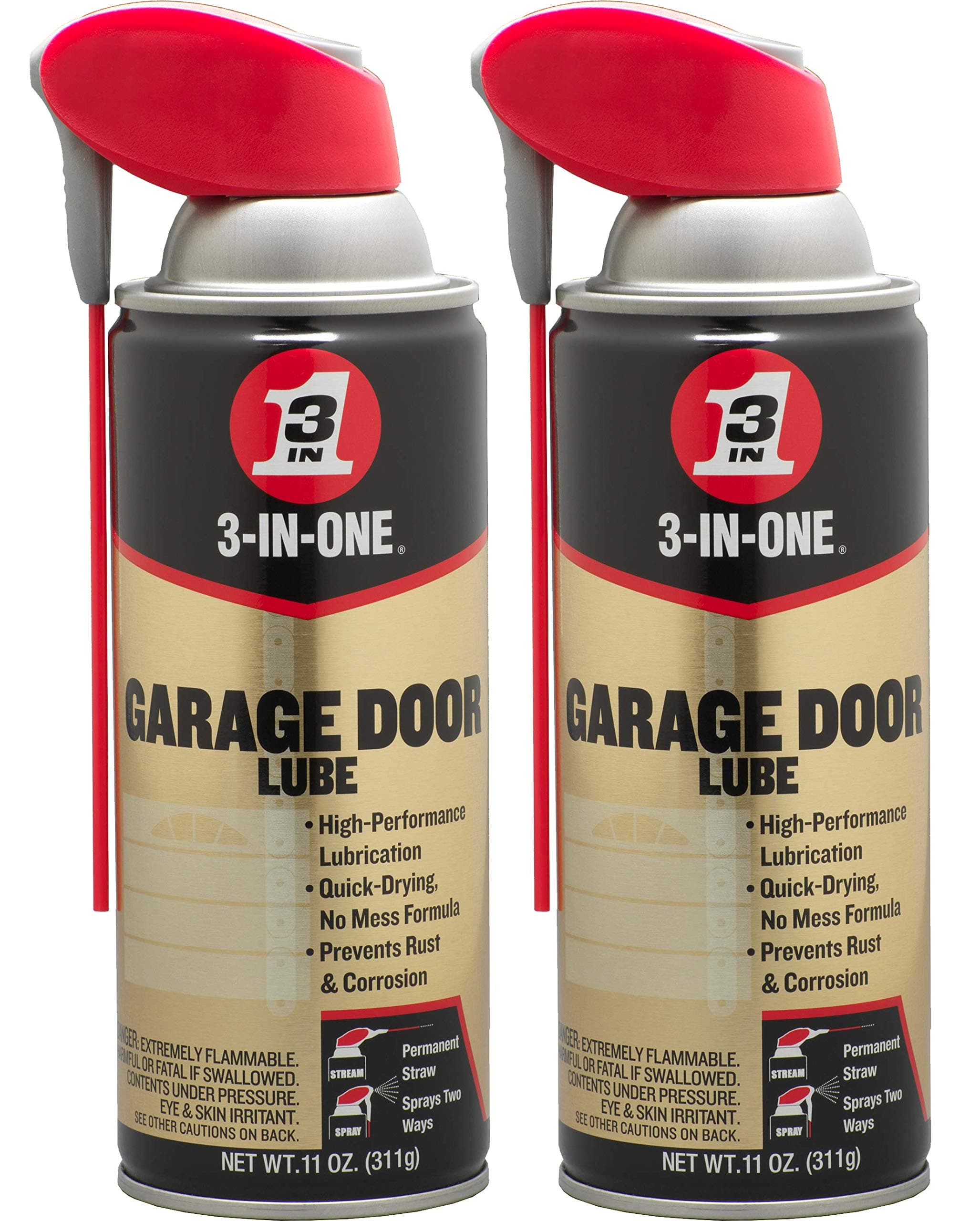 3-in-ONEProfessional Garage Door Lubricant with Smart Straw Sprays 2 Ways, 11 OZ Twin Pack, 100584
