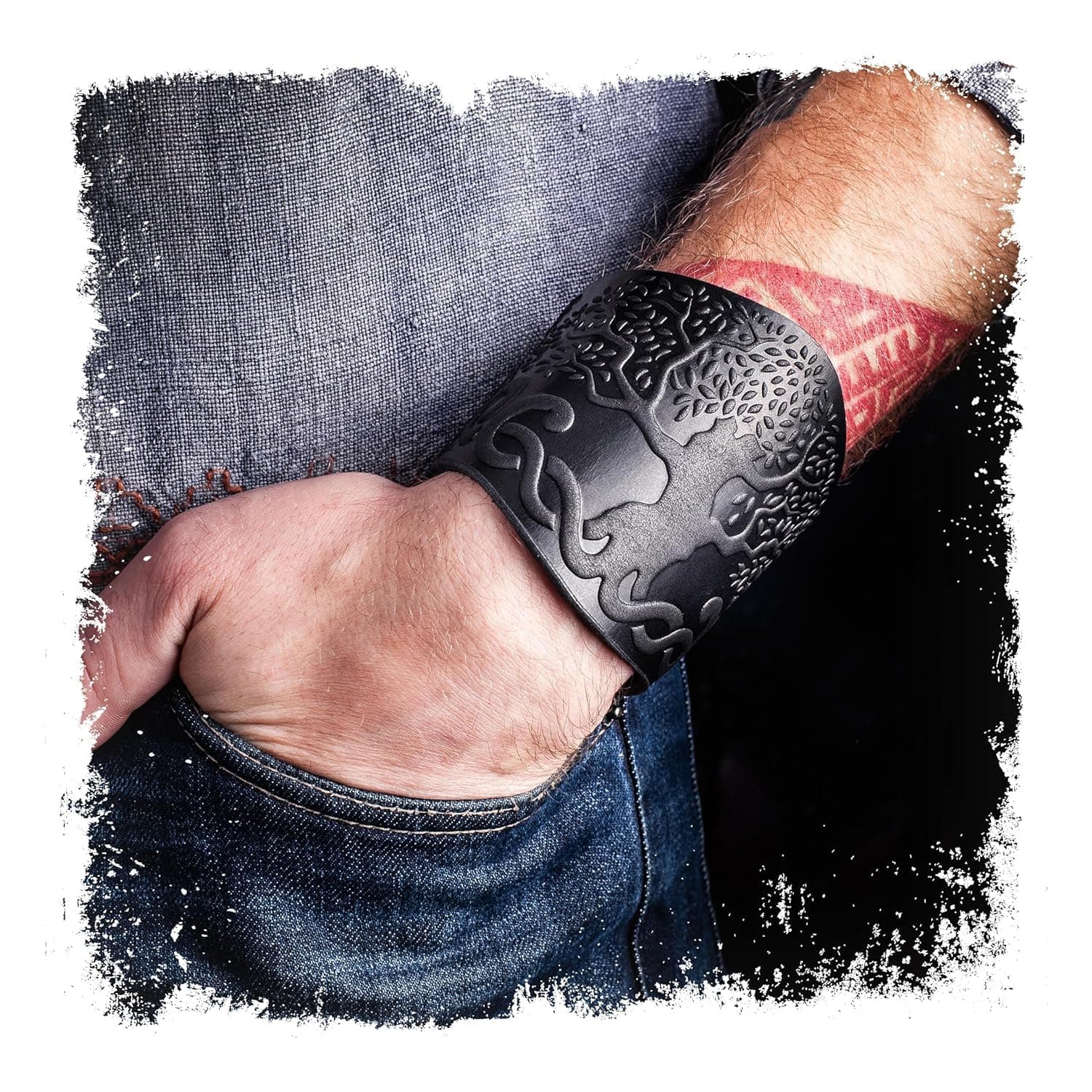 100% Genuine Leather Handmade Wrist Cuffs Bracers - LARP Gauntlet - Real Leather Wristbands - Viking Cosplay Armor Bracelets - Embossing Archery Armguard Length