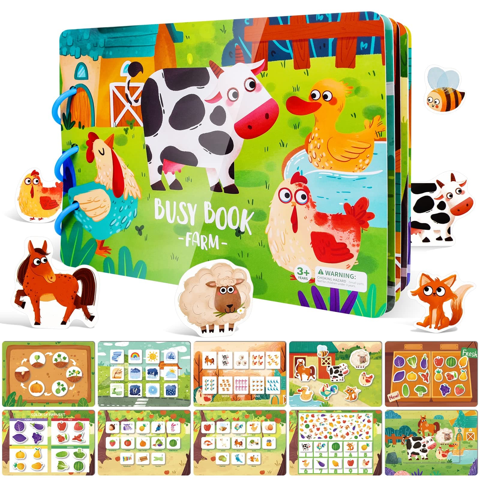 Montessori Busy Book for Toddlers 3-4 Educational Quiet Book Toy ,ELECLAND Matching Game Interactive Learning Toys for Kids(Farm)