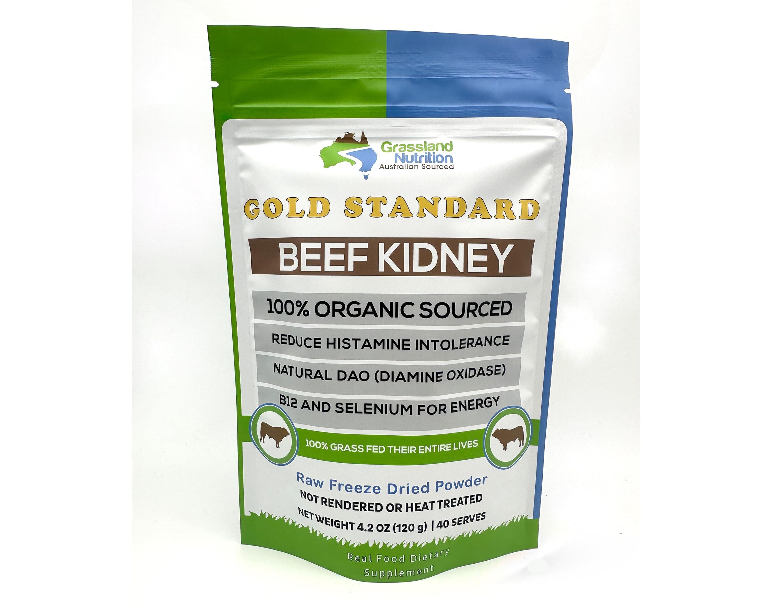 GRASSLAND NUTRITION 100% Organic Australian Beef Kidney (Freeze Dried) - High in B12 and Selenium, DAO (120G Powder)