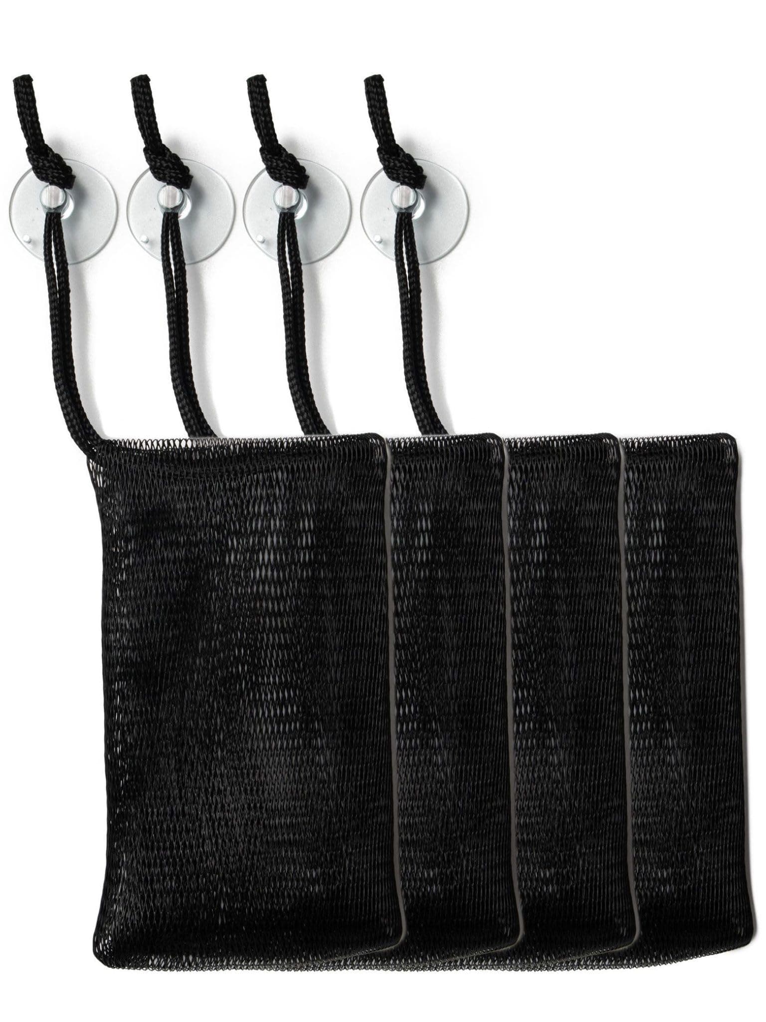 Pack of 4 Bamboo Charcoal Soap Saver Bags - Exfoliating Net Mesh Bag with Drawstring for Bar Soap
