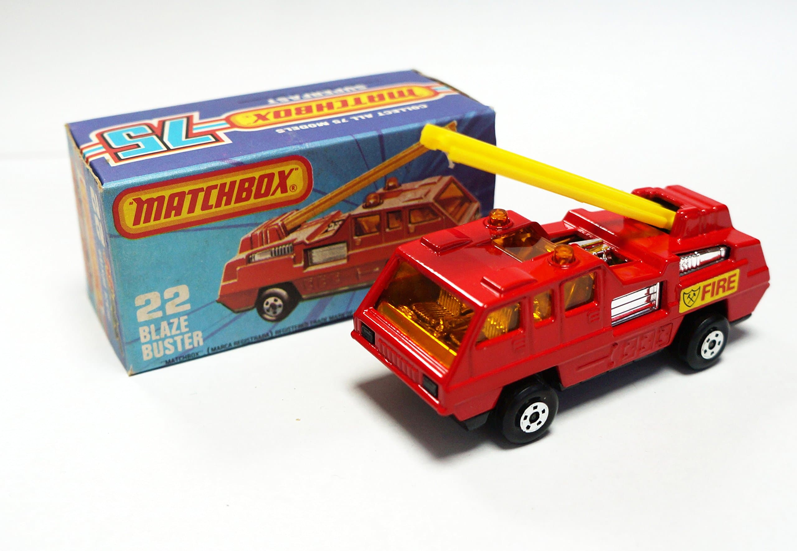 Vintage 1975 Matchbox 75 Series No. 22 Superfast Blaze Buster Fire Truck By Lesney Mint In The Original Box. Shop Stock Room Find