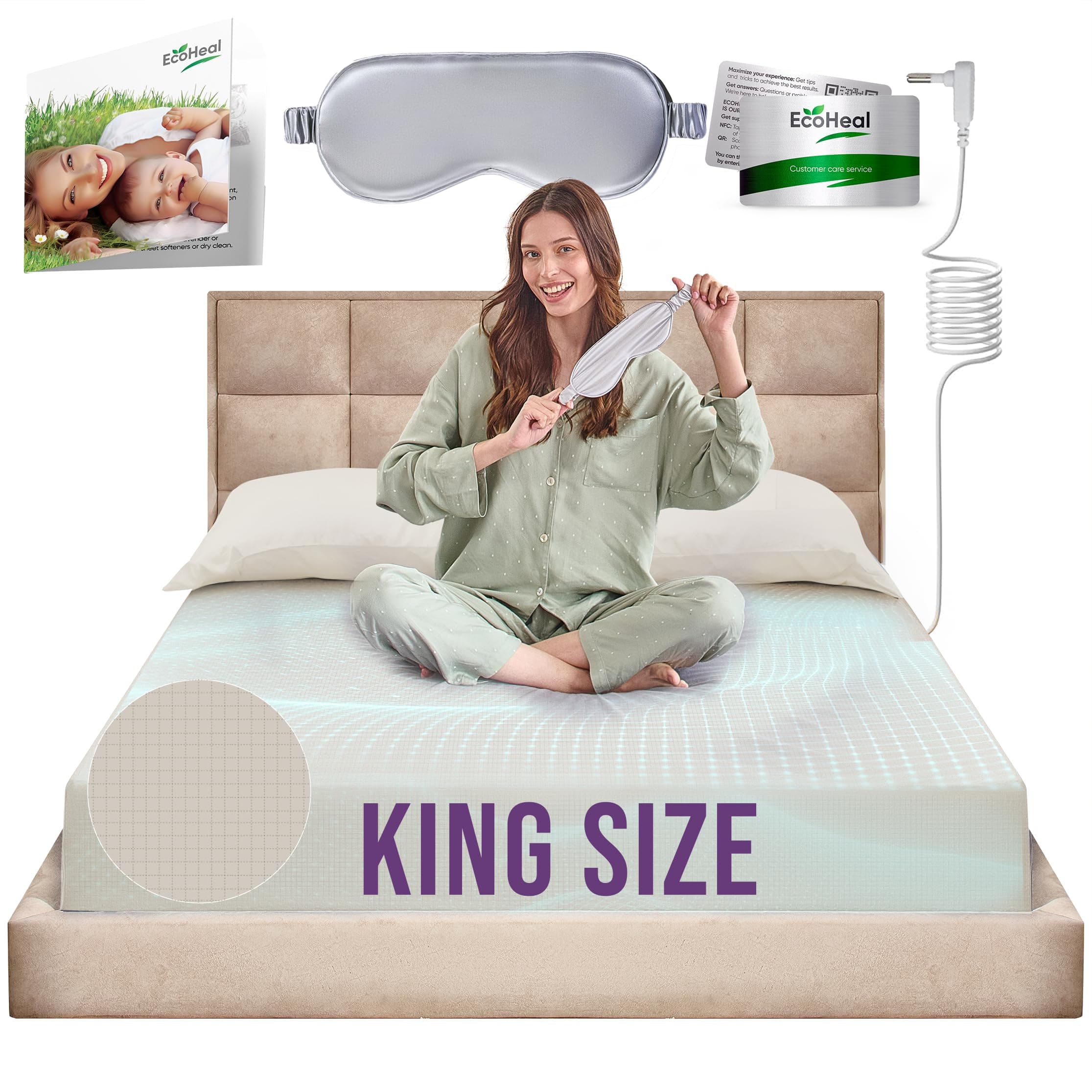 Grounding Fitted Sheet with 10% Silver Fiber & 90% Organic Cotton - Earth Grounding Sheets with 16.4 Ft Grounding Cord - Grounded Bed Sheets for Better Sleep EMF Protection Beige King