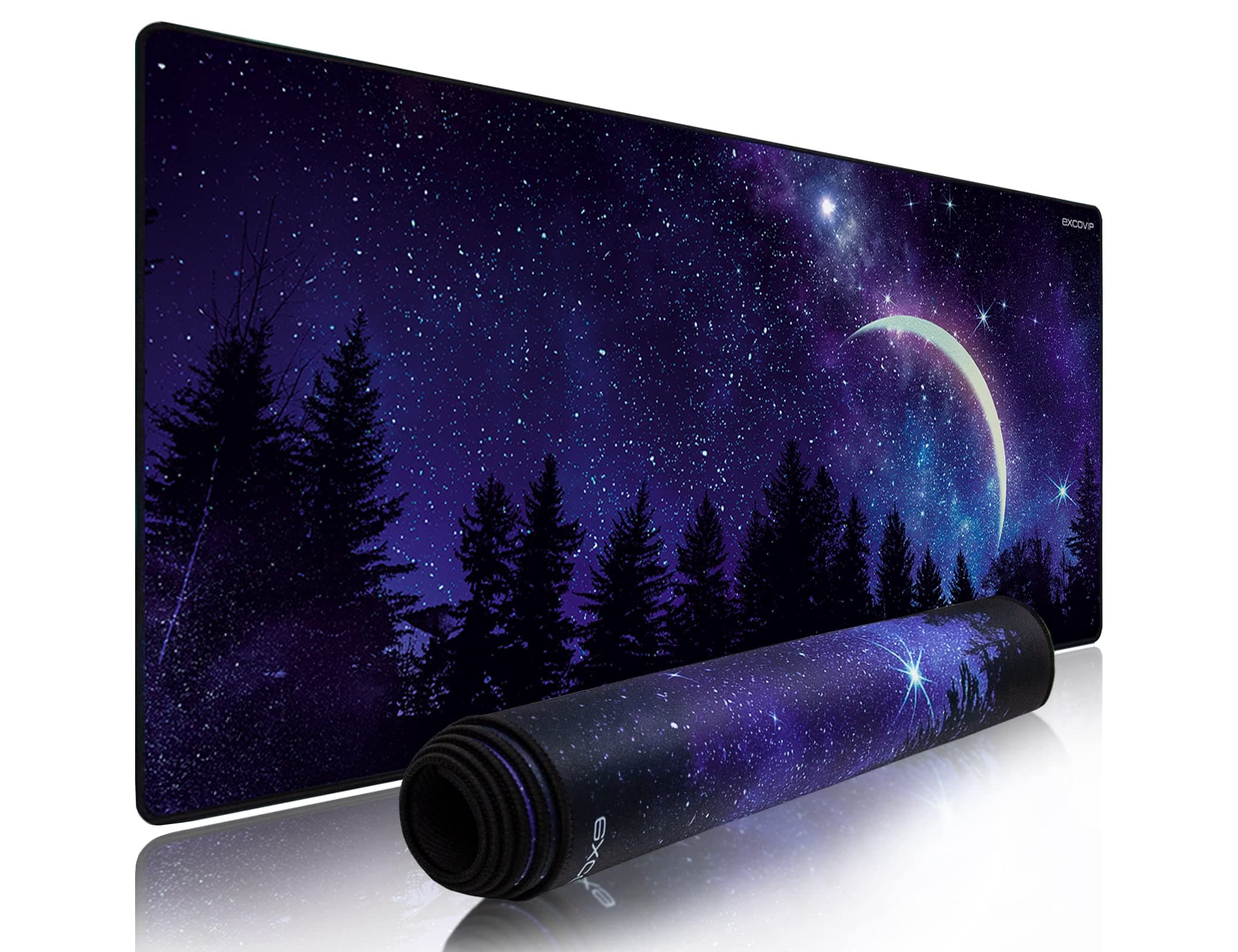 EXCOVIP Gaming Mouse Pad XXL, Wrapped Mouse Pad Anti-Slip Rubber (900x400mm) For Computers, PC and Laptops (Moon and Star)