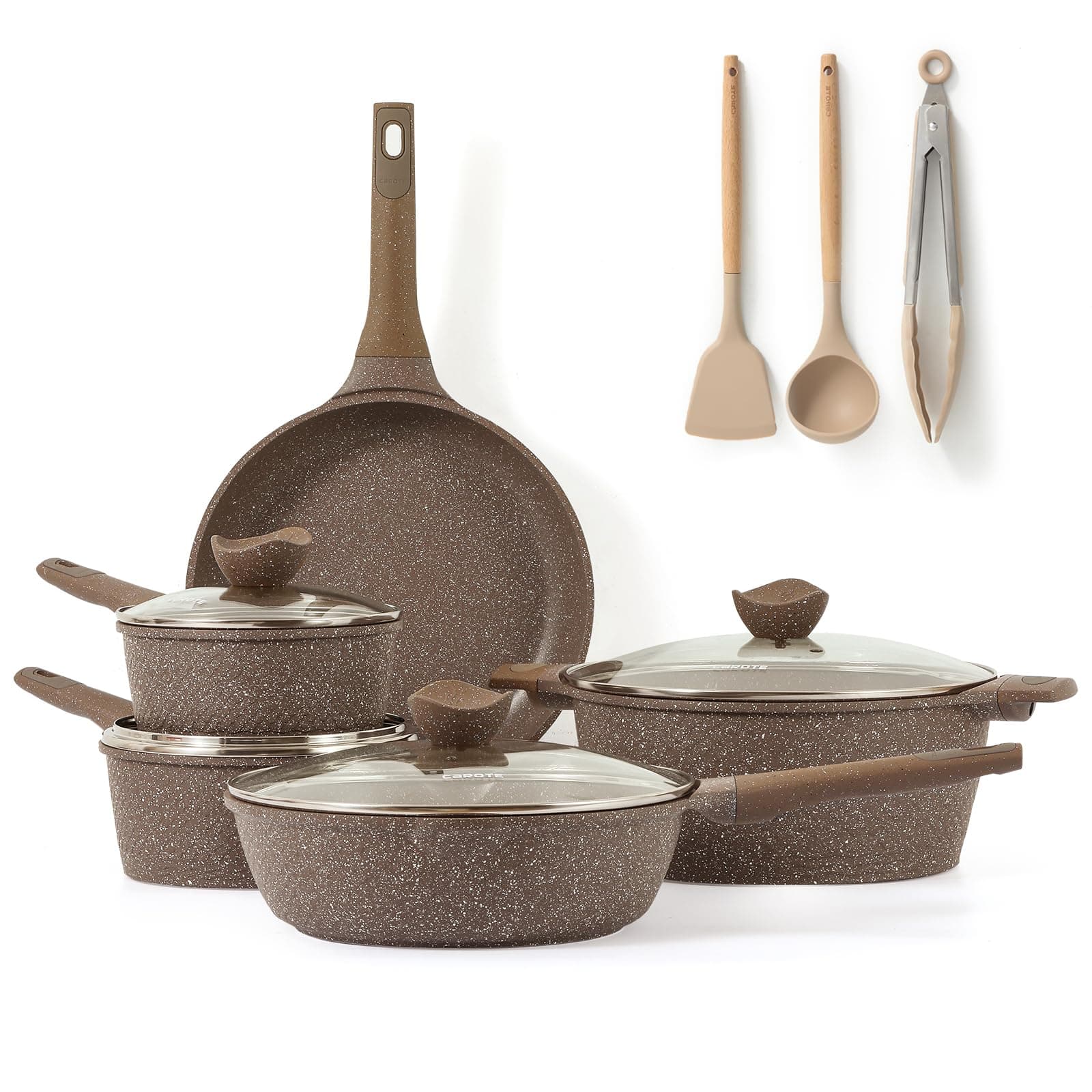 CAROTE Pots and Pans Set, Non Stick Pans Set, 12-Piece Induction Hob Cookware Set with Saucepan Set, Frying Pan, Saute Pan, Stockpot for All Hobs