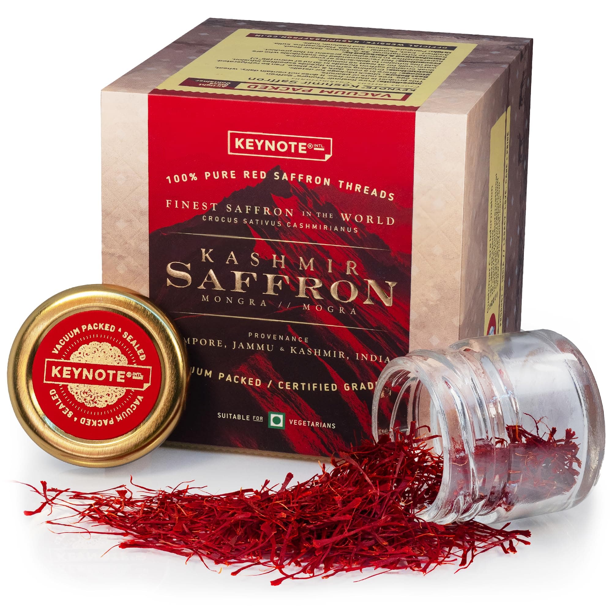 Keynote Kashmir Saffron | Kashmiri Kesar | Keshar | Whole Threads | Gift Box | Vacuum Packed Glass Bottle 3 grams | Pack of 1