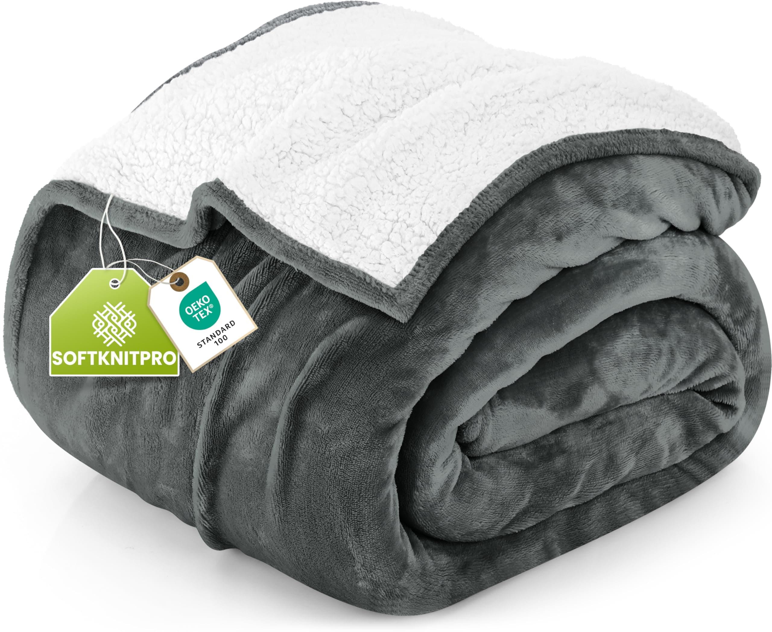 Utopia Bedding Sherpa Bed Blanket Queen Size Grey 480GSM Plush Blanket Fleece Reversible Blanket for Bed and Couch (90x90 Inches)
