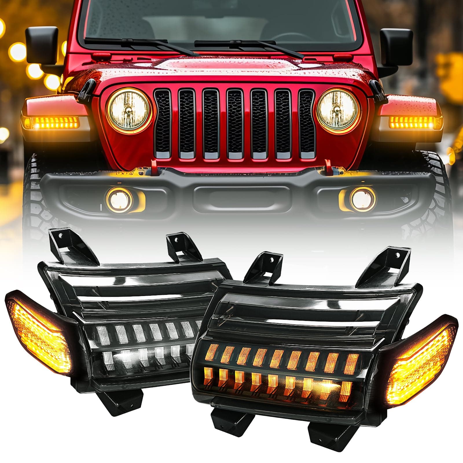 New Upgrade Smoke Lens LED Fender Light Kit for JL Wrangler JT Gladiator, LED Turn Signal Lights with DRL & Side Marker Lights Replacement for Jeep Wrangler JL JT 2018-2023