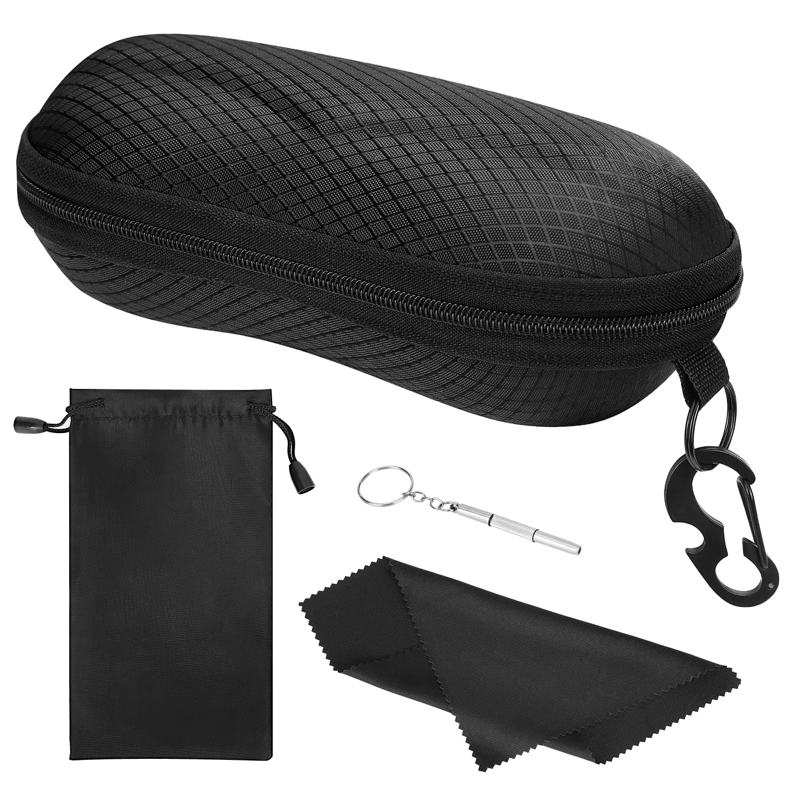 Semi Hard Shell Sunglasses Case, Unisex Anti-scratch Protective Eyeglasses Storage Case Eyewear Holder with Metal Hanging Hook Mini Screwdriver for Men Women