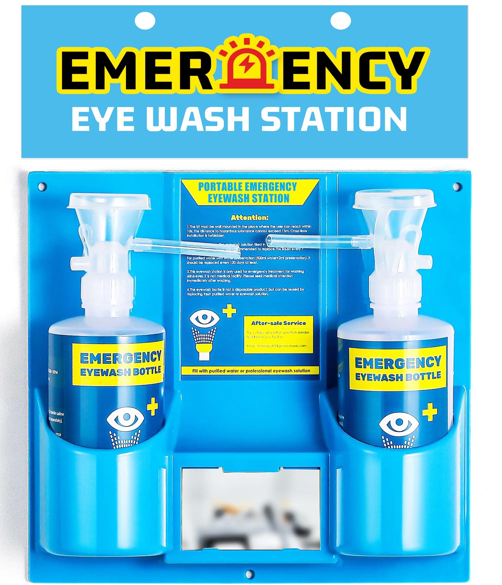 Emergency Eye Wash Station Portable Eyewash Safety Kit Wall Mount First-aid Eye Washing Station for Temporary Personal Use, Two 16.9oz Empty Refillable Bottles, NO Eye Wash Solution Included