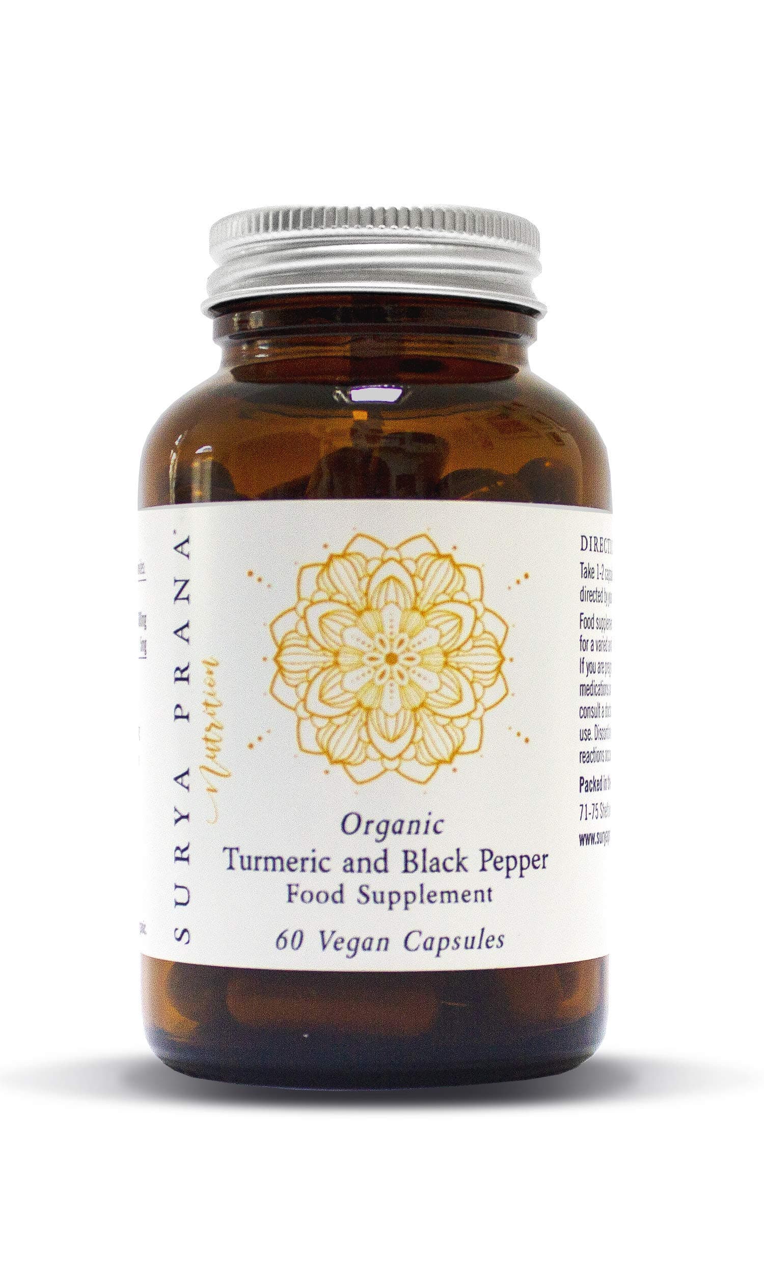 Surya Prana Nutrition Organic Turmeric and Black Pepper with Turmeric Extract Capsules | Vegan | Soil Association UK Certified | 60 Capsules