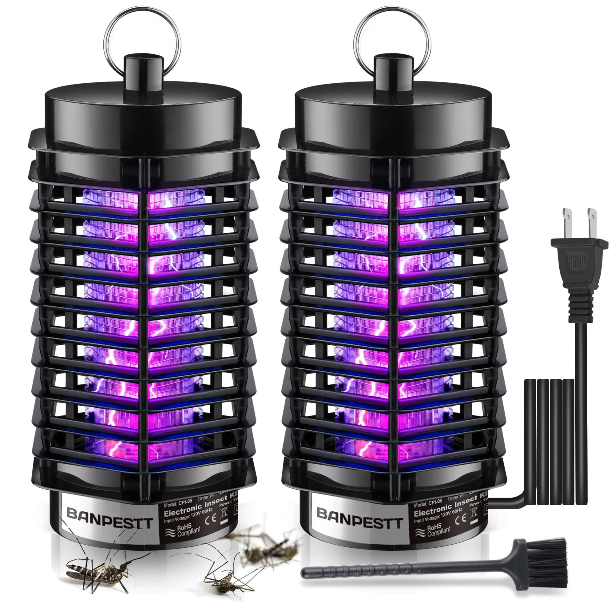 2-Pack BANPESTT Bug Zapper Indoor,Electric Mosquito Zapper,Insect Catcher for Inside Home, Indoor Trap & Killer for Gnat,Moth,Fruit Fly,Fungus(Black)