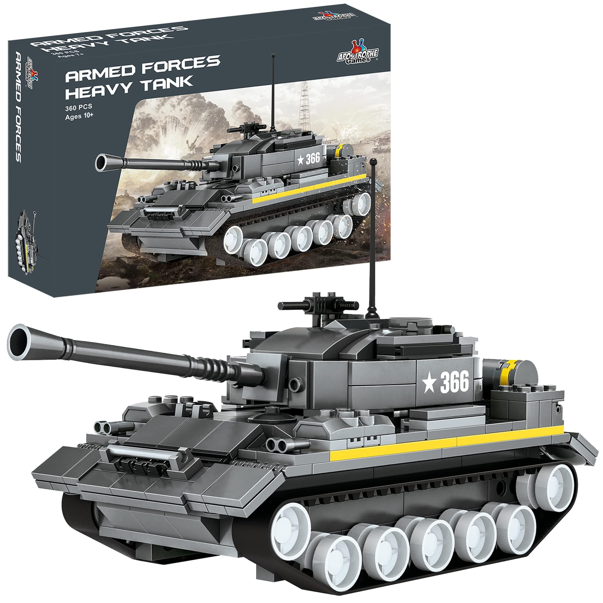 Army Tank Building Block Set - 340Pcs Armed Forces Military Toy Tank for Ages 10 and Up – Rotating Turret with Gun Attachment - Model Compatible with All Major Brands of Building Blocks